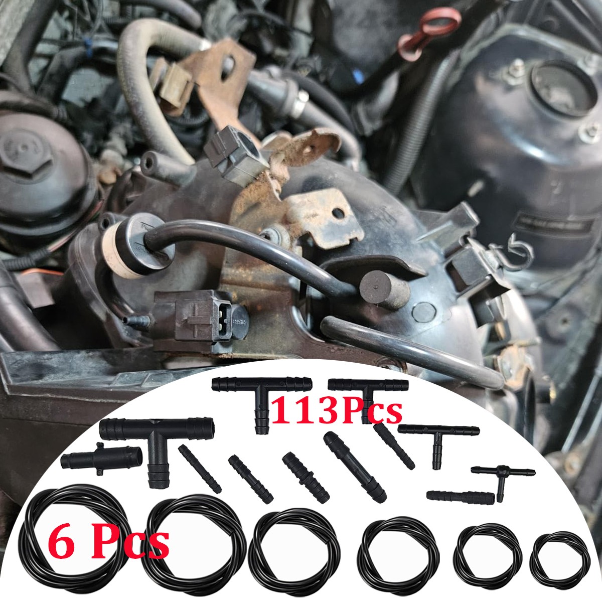 Silicone Vacuum Hose Line Kit 6size 5Ft w/113Pcs Connectors Customized For Jeep