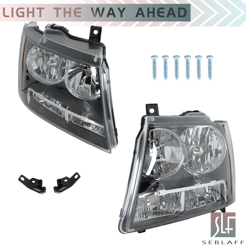 1 Pair Headlights For 2007-2014 Chevy Avalanche Tahoe Suburban Halogen Black