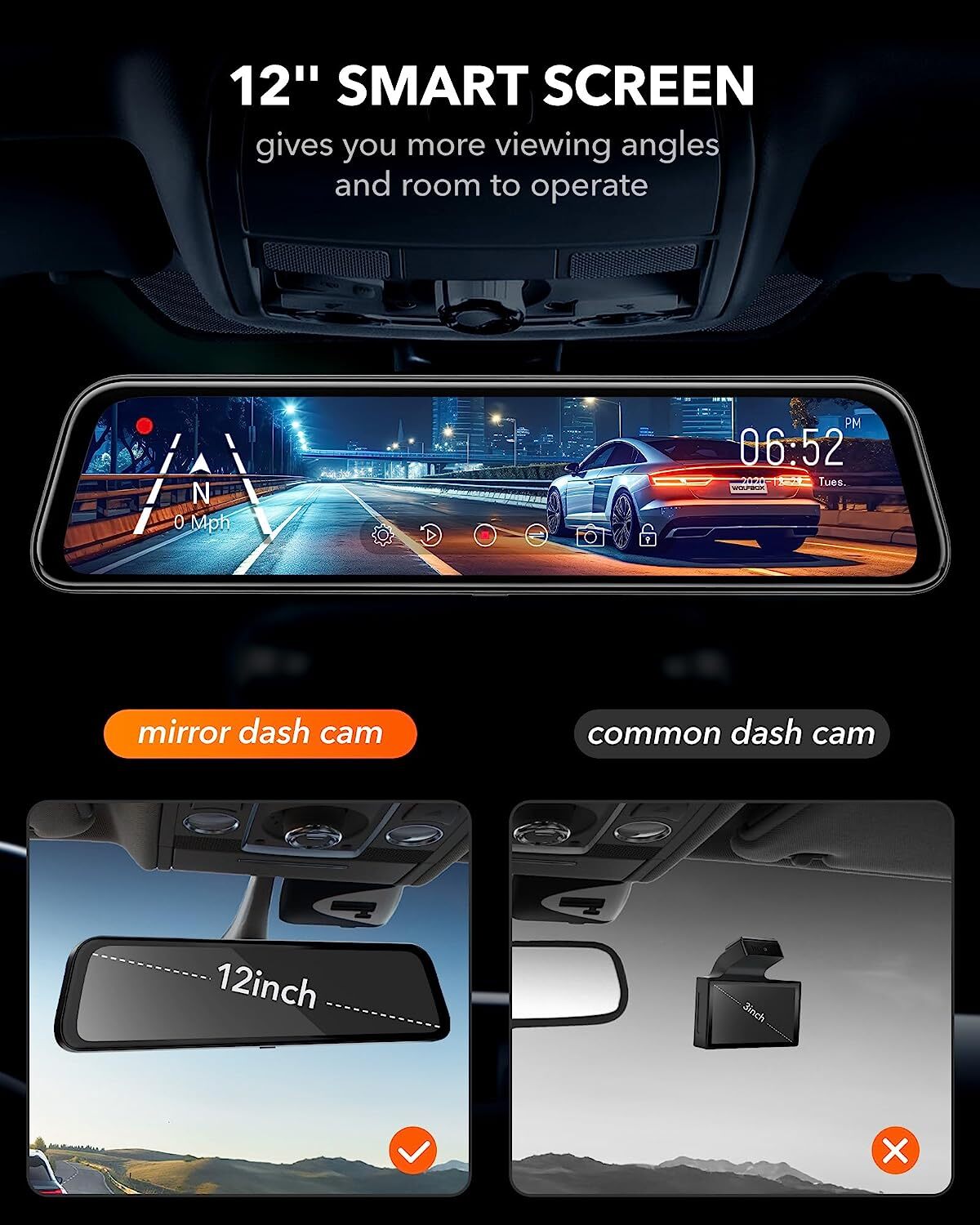 G840S 12″ 4K Dash Camera Front and Rear Dash Cam with WDR Camera, Night Vision