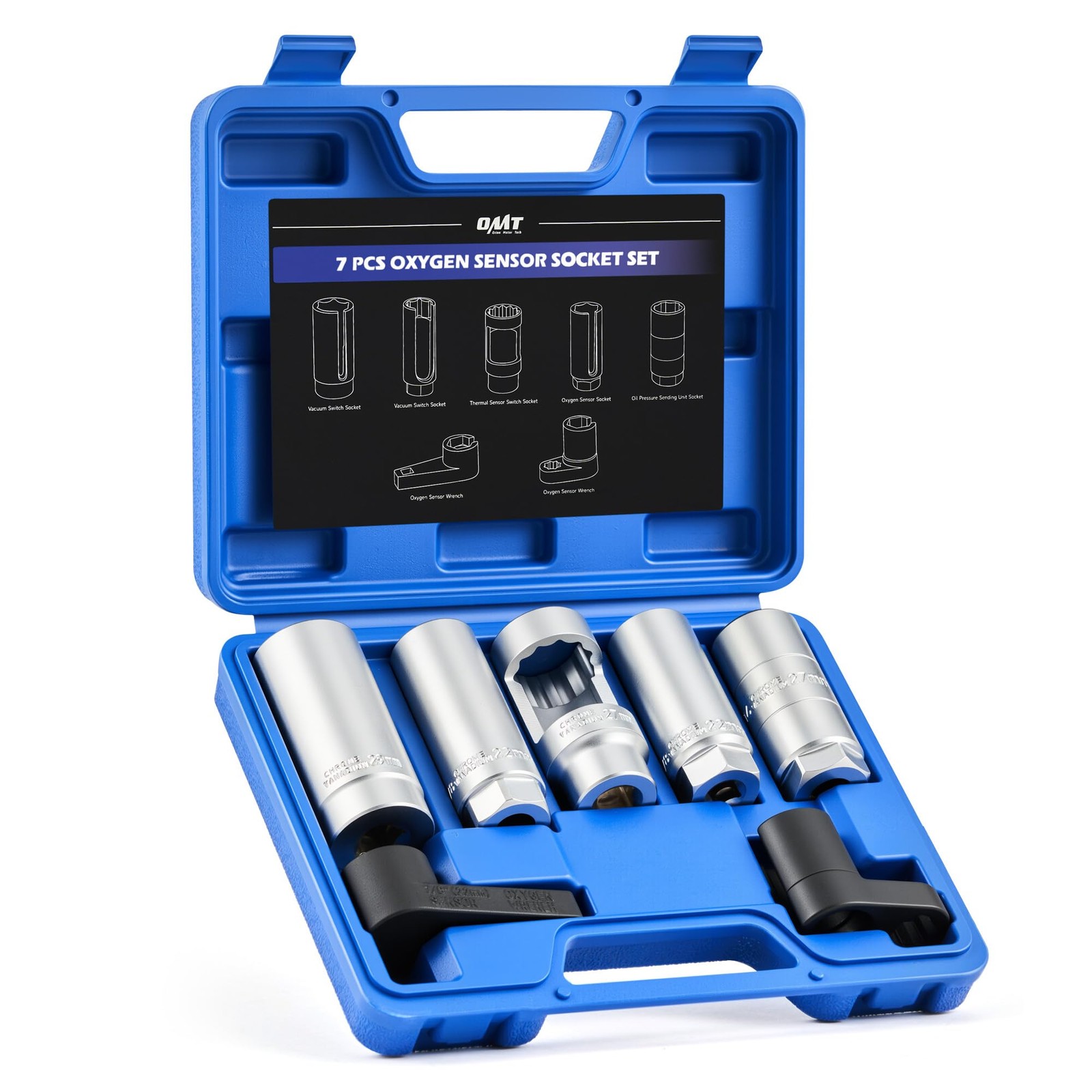 Orion Motor Tech 7pc Oxygen 22mm 27mm 29mm Sockets, Chrome, Black, Blue