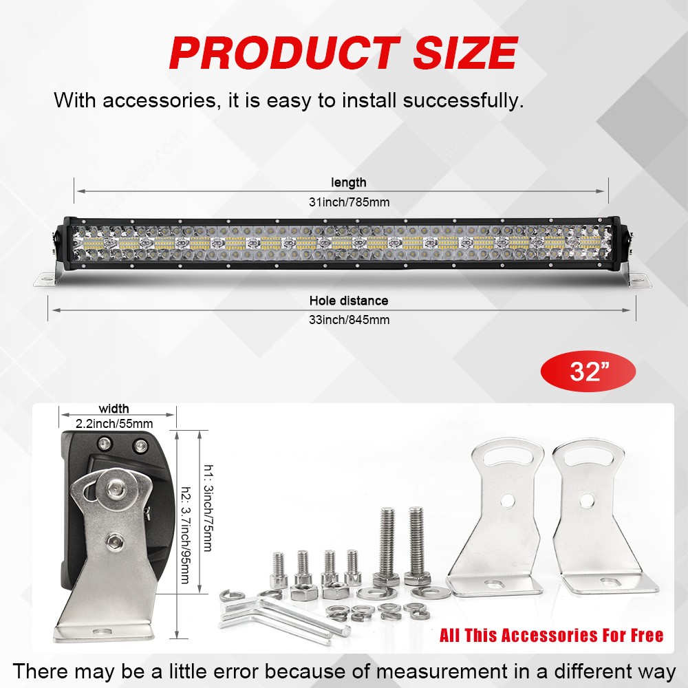 7”20”32”32”42”52”Tri Row LED Work Light Bar OffRoad Combo Driving For Jeep