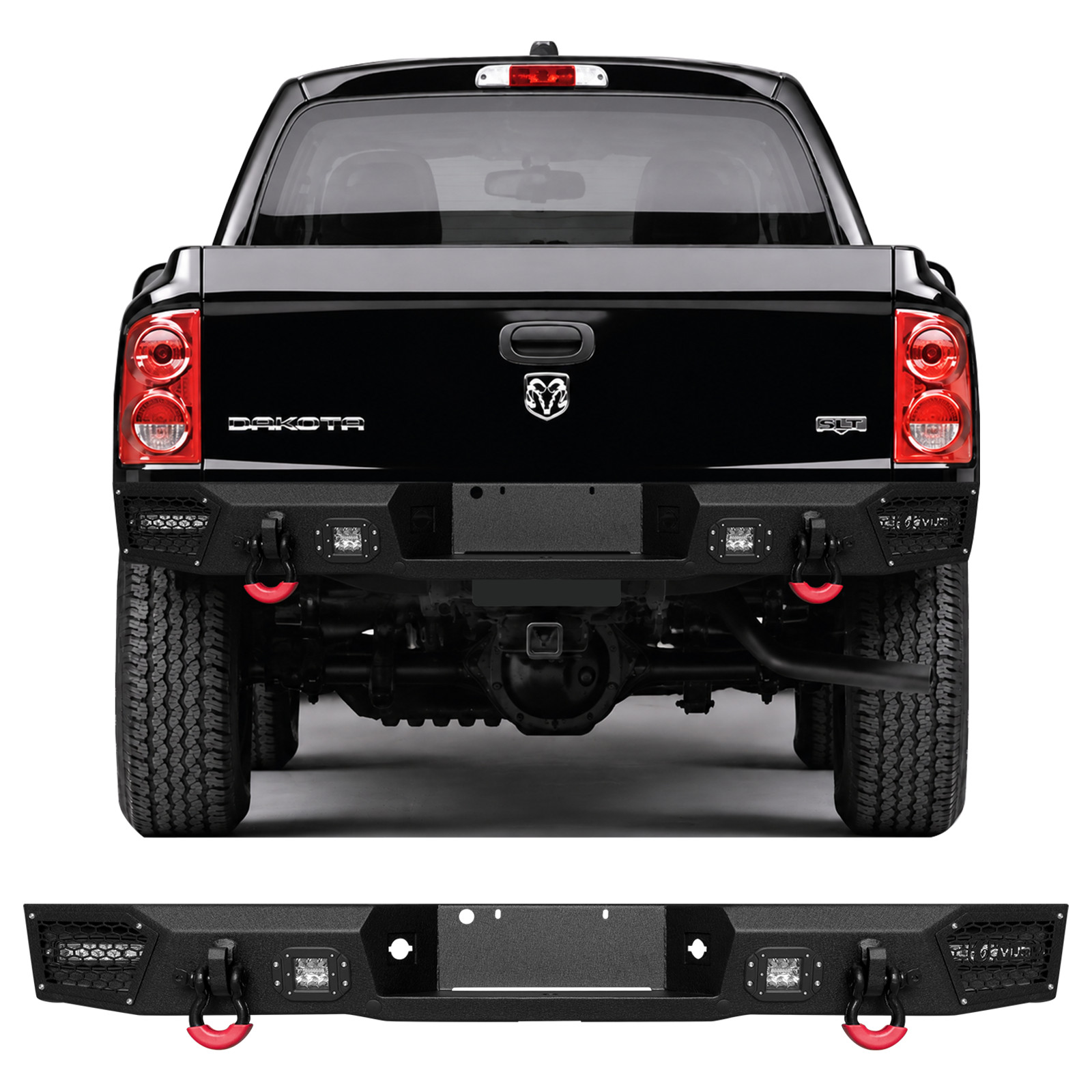 Bolt-On Rear Bumper LED Lights Heavy Steel D-Rings For 1997-2004 Dodge Dakota