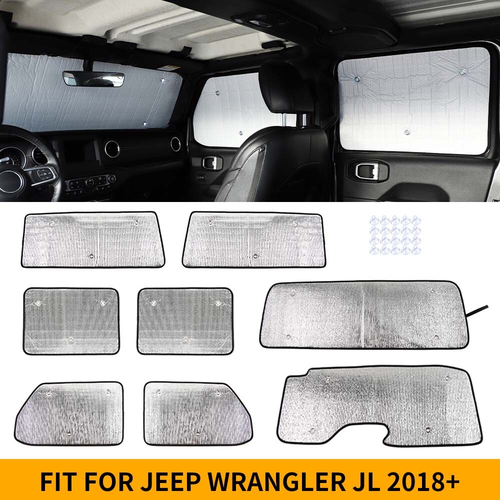 8x Window Shade Windshield Sun Visor Accessories For Jeep Wrangler JL 4DR 2018+
