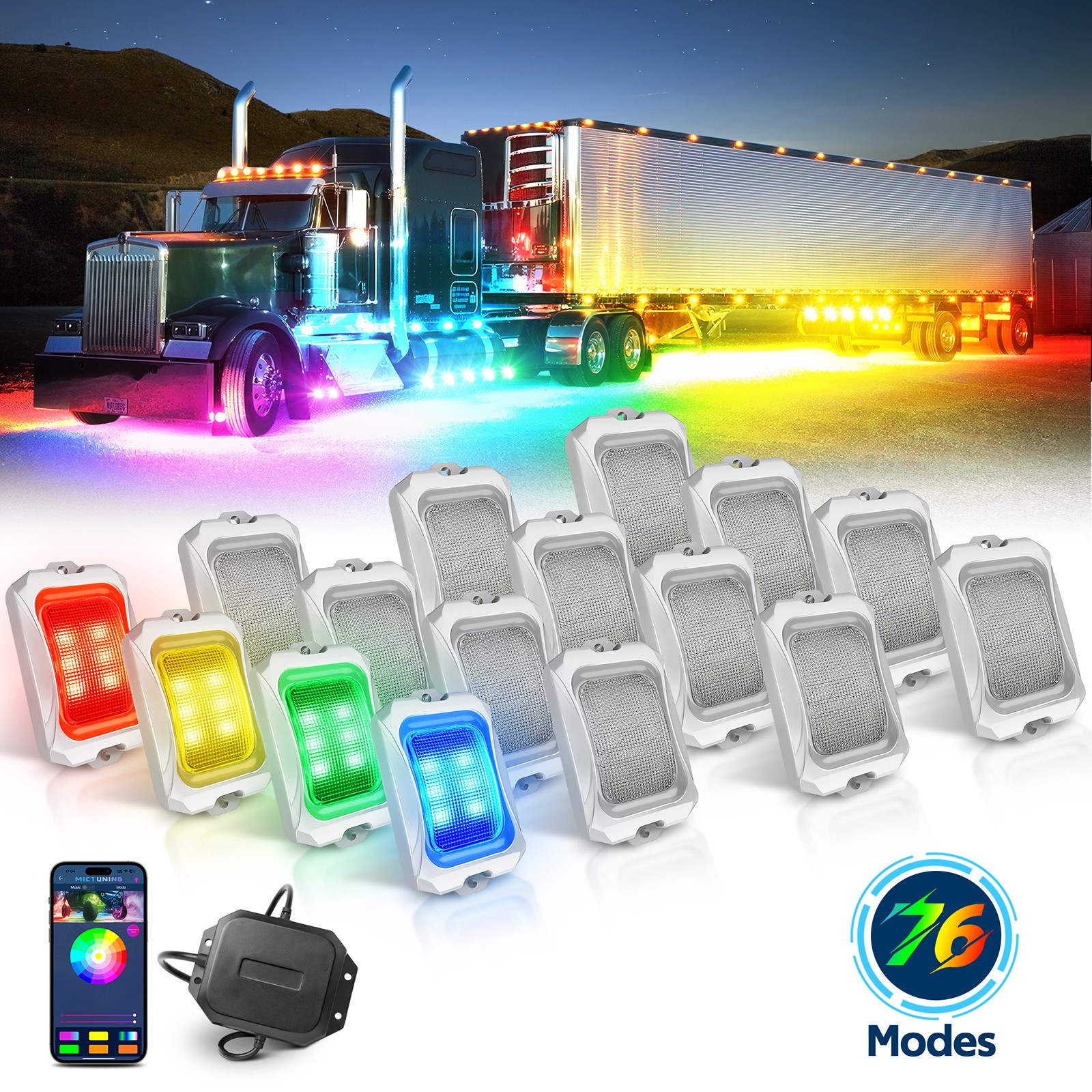 MICTUNING 16 Pods RGB-IC LED Rock Lights Dream Color Chasing Underbody Light kit