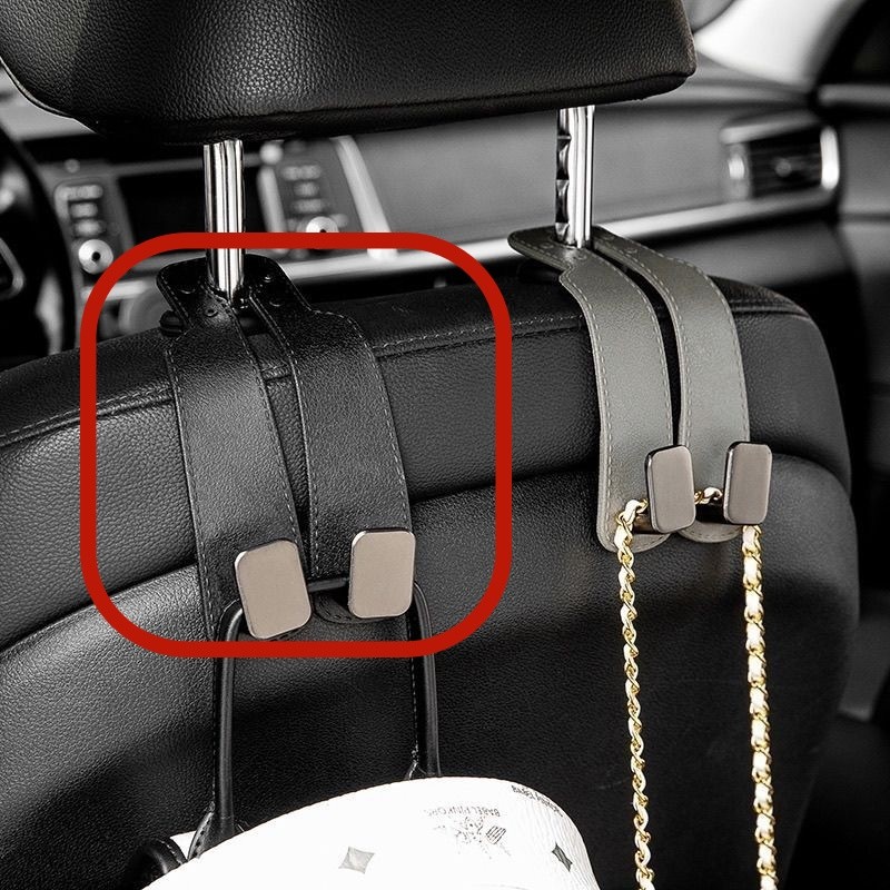 2pc Car Headrest Hooks, 2-in-1 Car Purse Hook Leather Car Seat Back Storage Hoo
