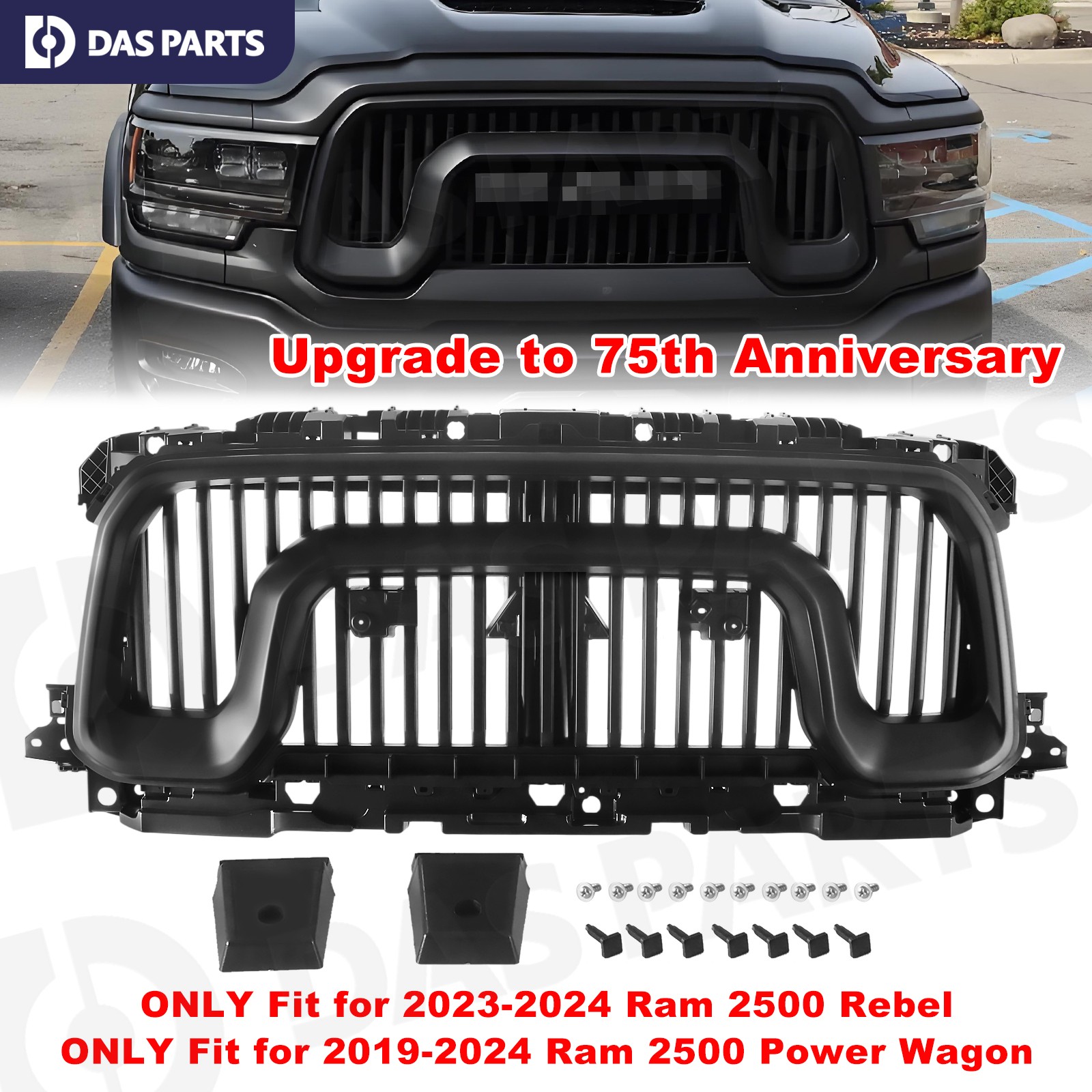 75th Anniversary Style Front Grille For Ram 2500 Power Wagon Rebel 2019-2024