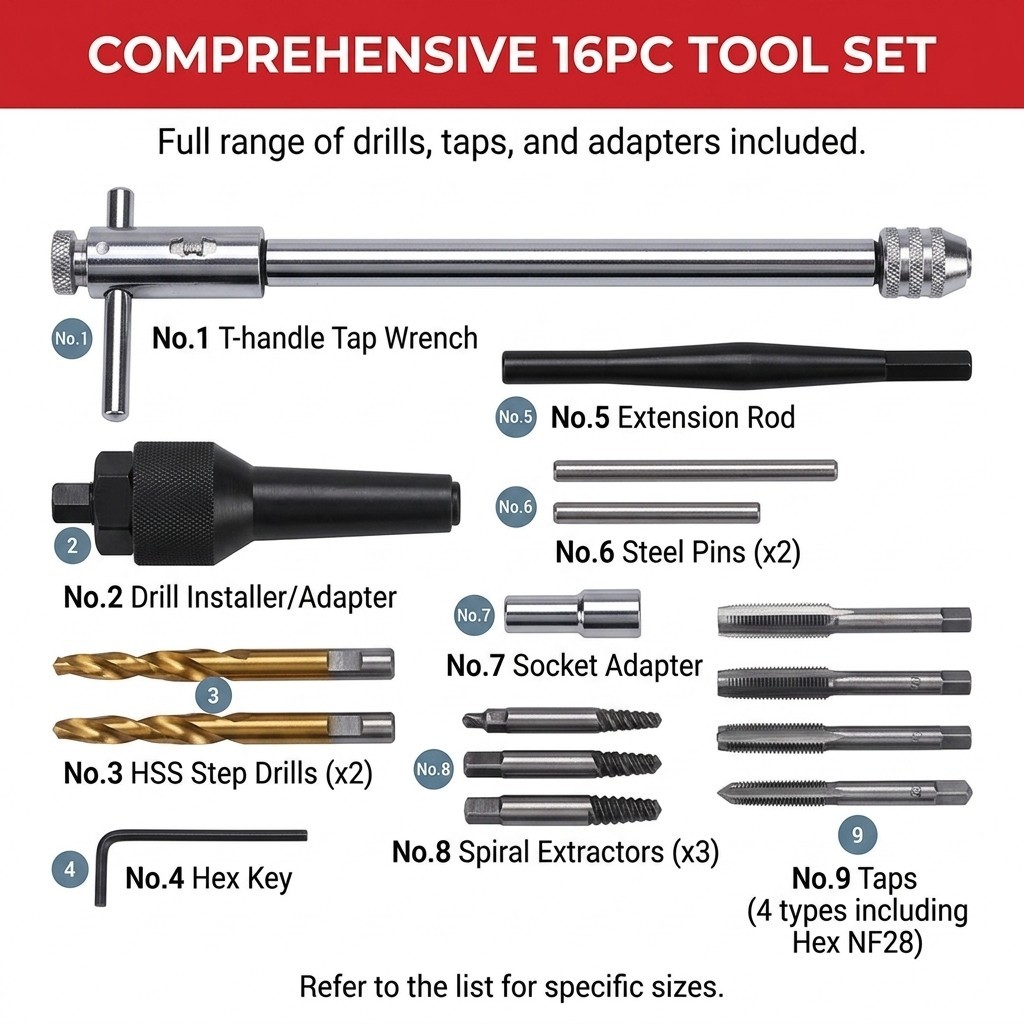 Damaged Glow Plug Removal Remover Extractor Tool Kit 8mm 10mm 16PC