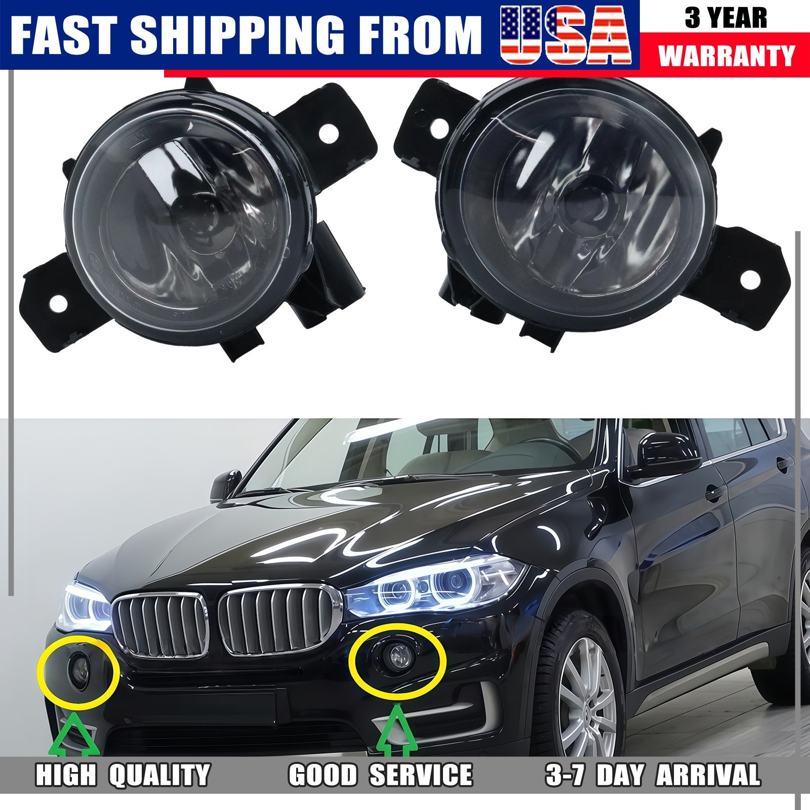 New Warm White Fog Lights w/Bulbs Left Right Pair Fits 07-13 BMW X5 E70 X3