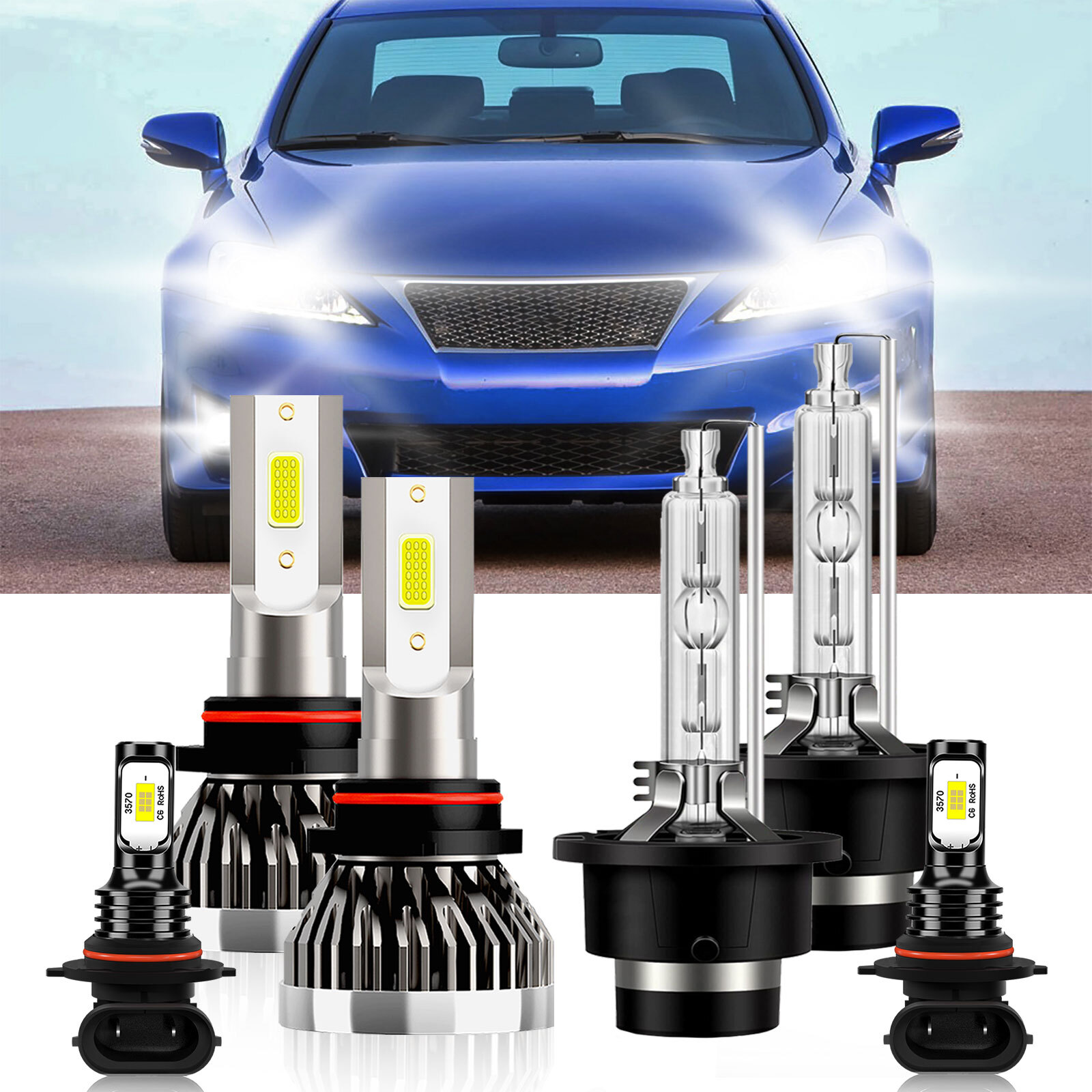 For Lexus IS300 2001-2002 6x Combo LED HID Headlight Hi/Lo Bulb + Fog Lamp 6000K