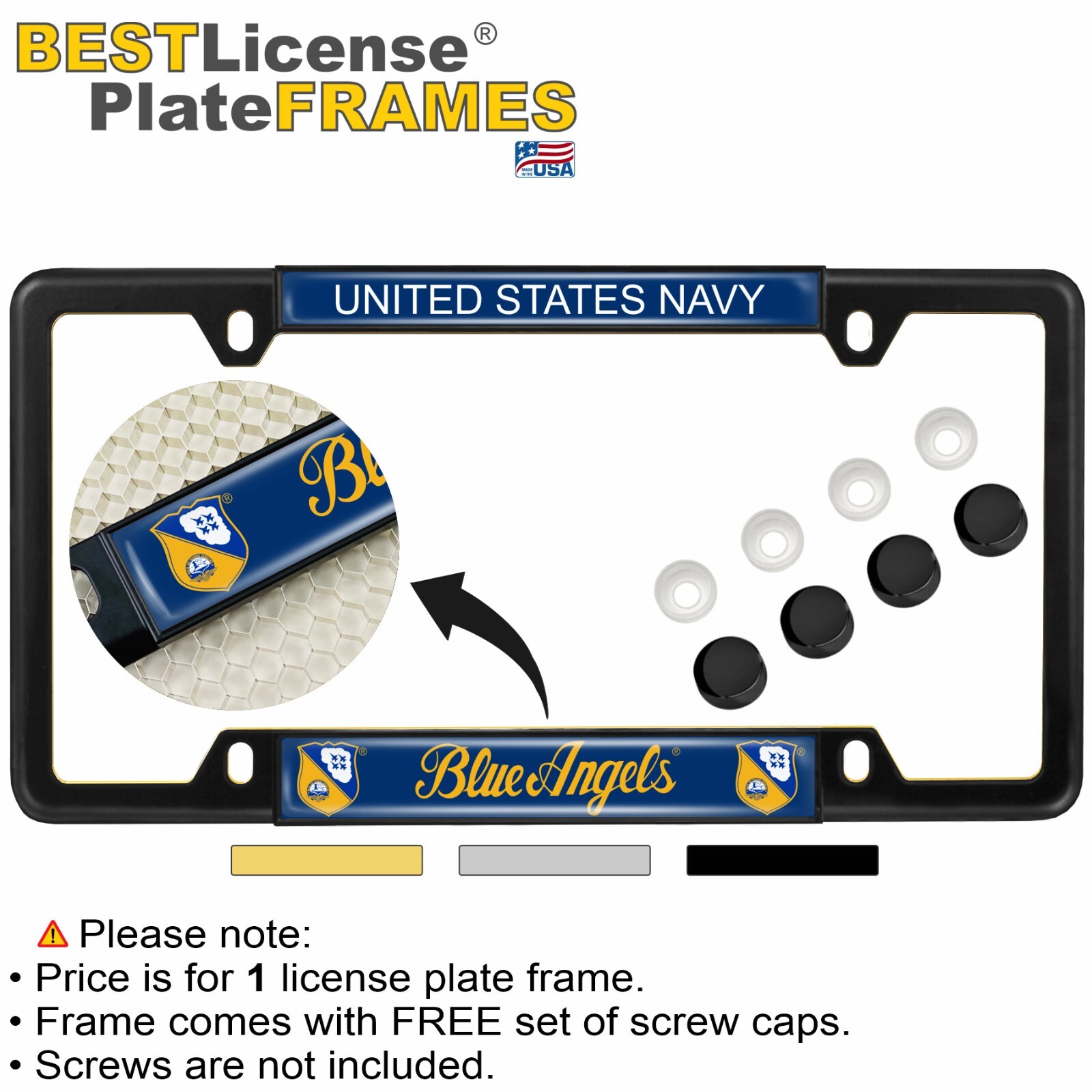 Car 4-hole Metal License Plate Frame – U.S. NAVY Blue Angels Domed Design
