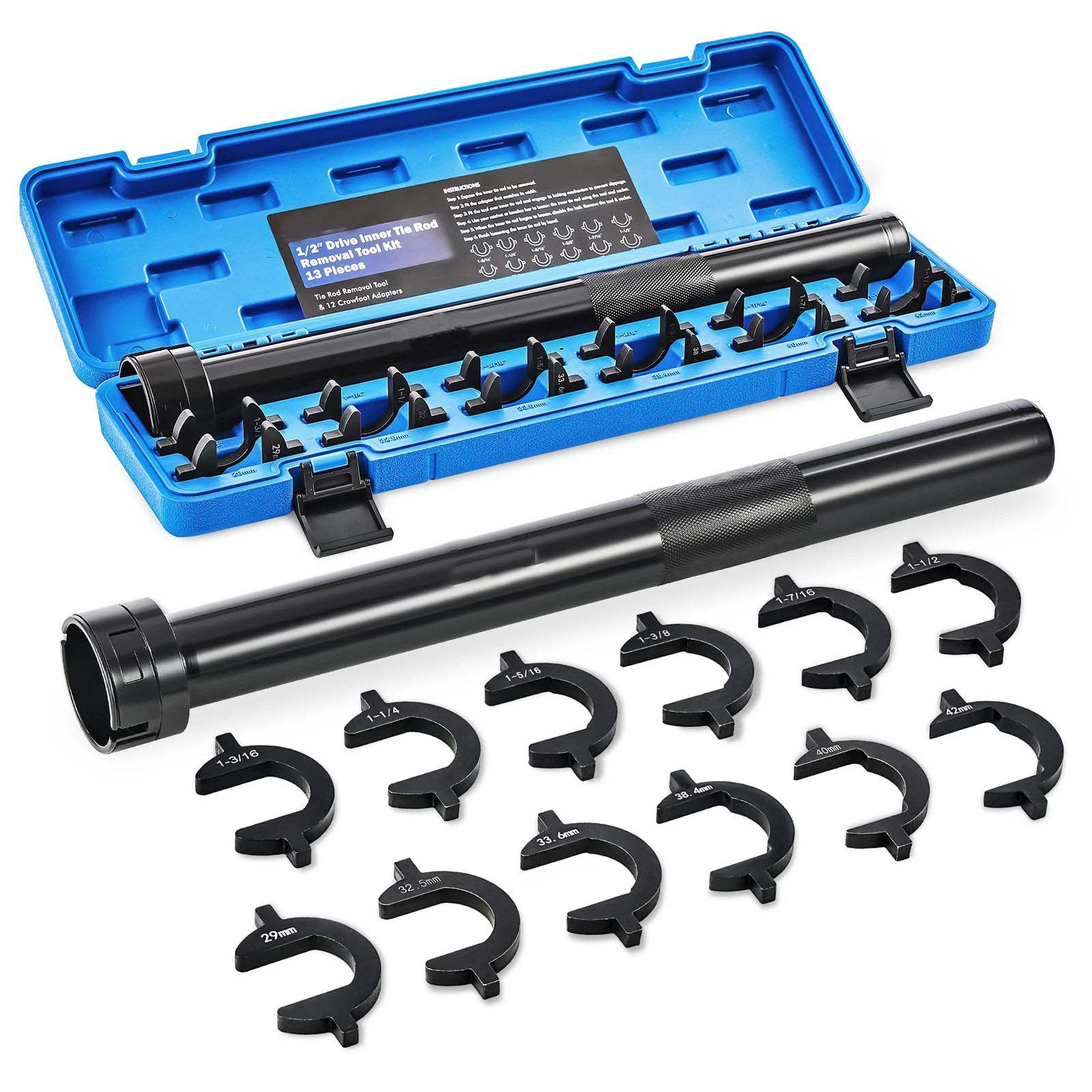 Inner Tie Rod Removal Tool Kit Mechanic Tool Set with 12 Crowfoot Adapters