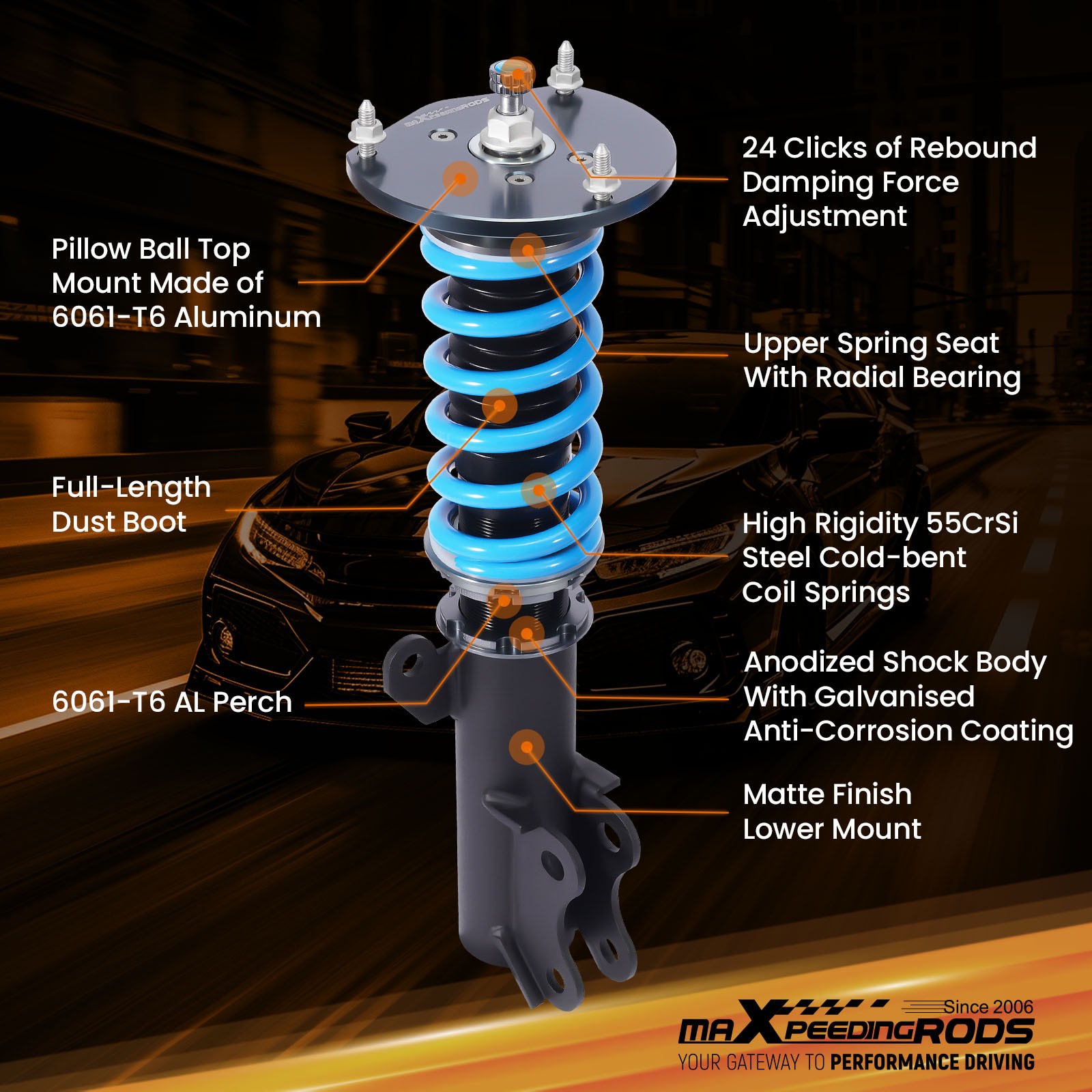 MaXpeedingrods T6 Coilovers 24 Level Lowering Coils For Chevy Cruze 2016-19