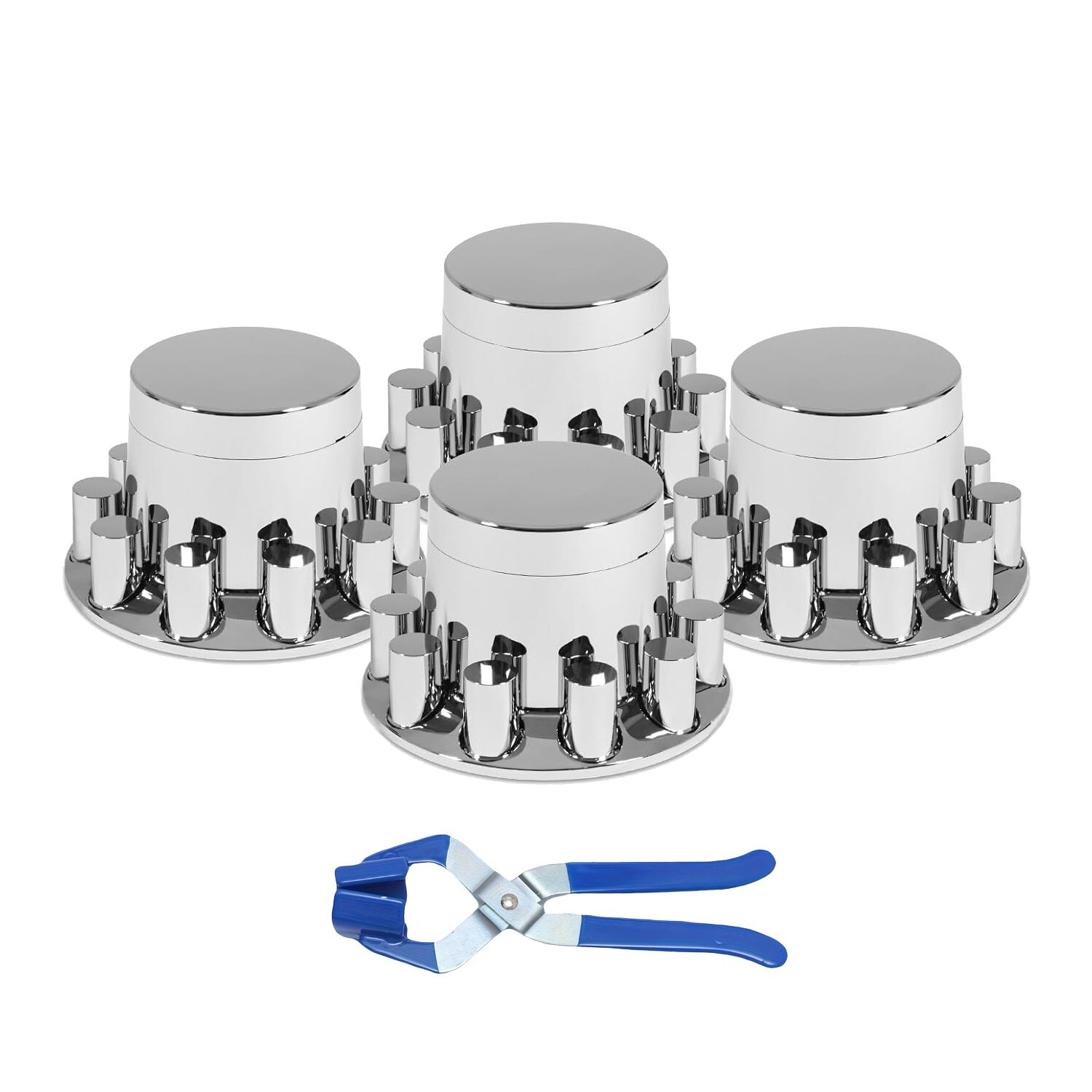 Chrome Rear Hub Wheel Axle Cover w/33mm Cylinder Lug Nut Cover Semi Truck Hubcap