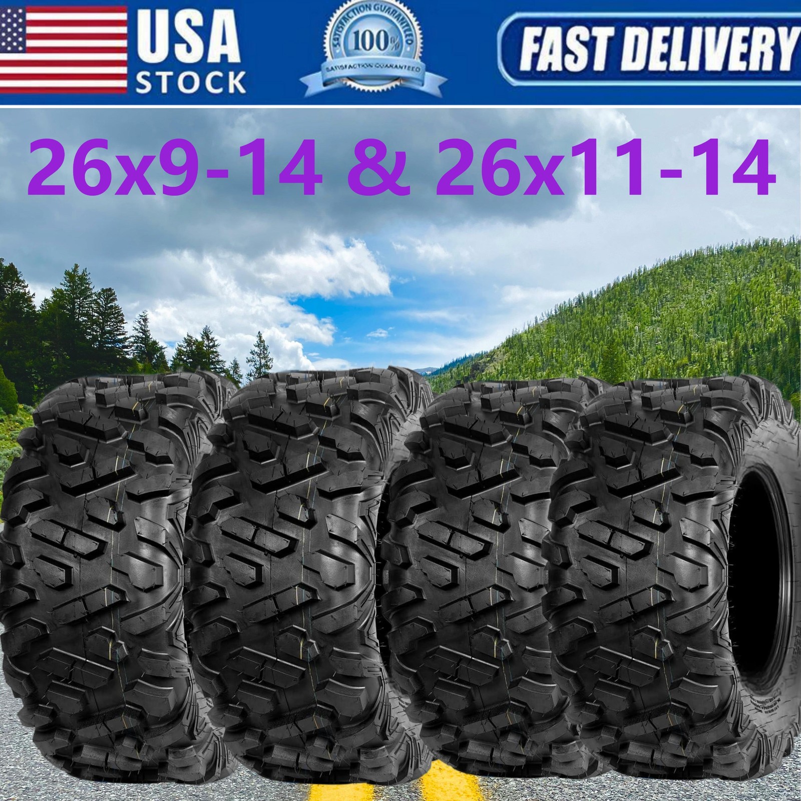 4pcs 26×9-14 26×11-14 Front Rear ATV UTV Tires 26x9x14 26x11x14 6 Ply Mud Tires