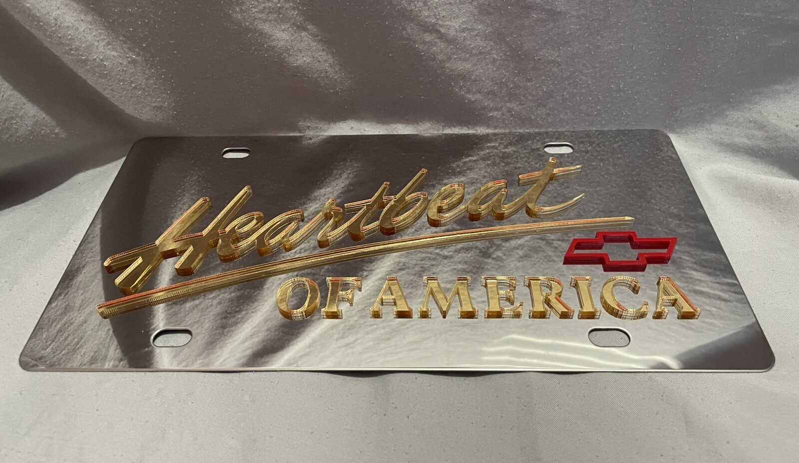Chevrolet Heartbeat of America tag stainless steel chrome vanity license plate