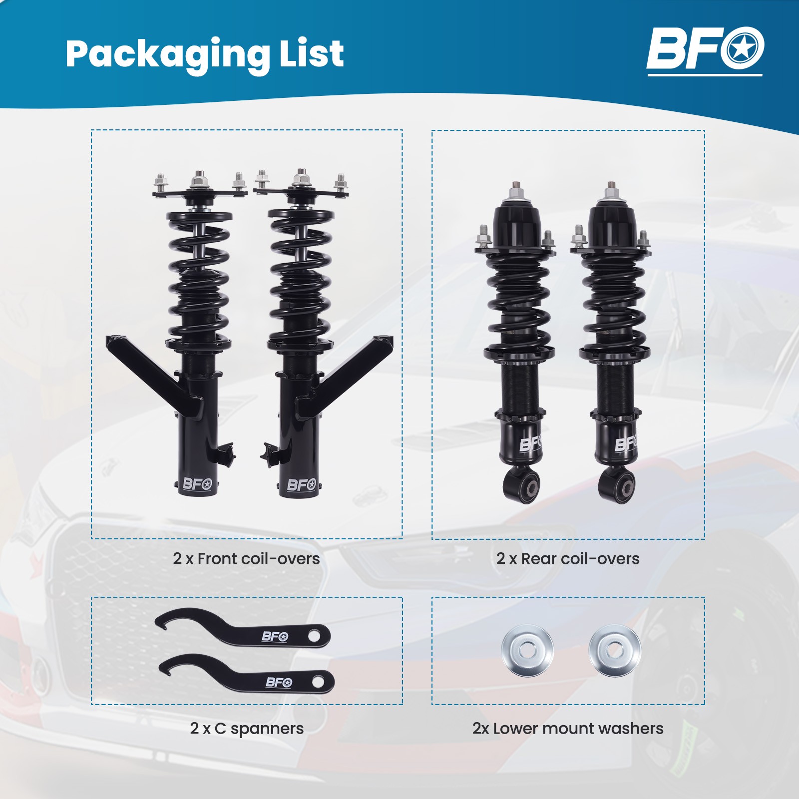 BFO Coilover Shocks & Springs for Honda Civic 2001-2005 Height Adjustable