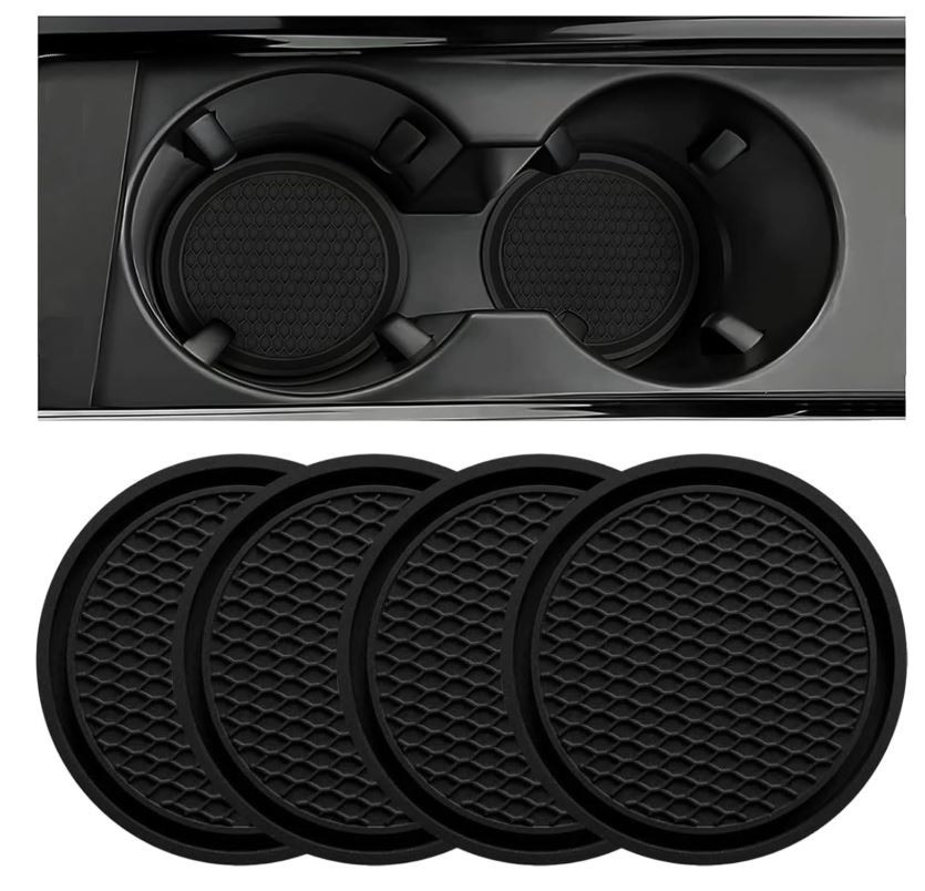 4Pc Silicone Car Cup Holder Coasters Non Slip Universal Black