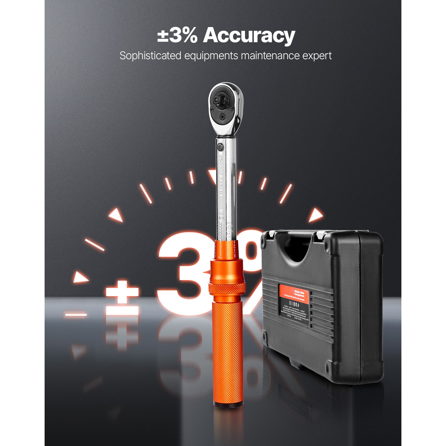 Click Torque Wrench Set 1/4Inch Drive 20-240 lbf-in/2.3-27.1N.m Orange 72-Tooth