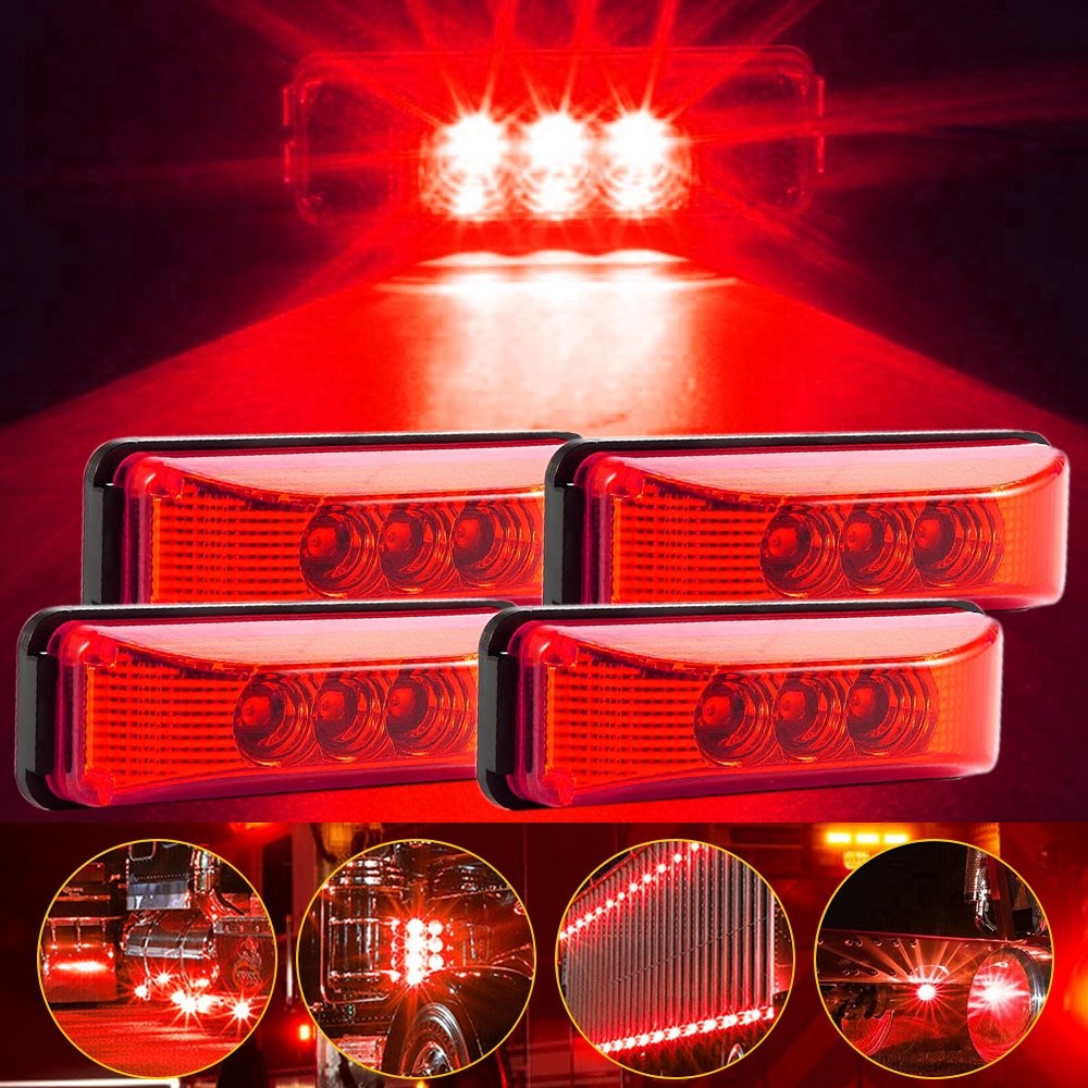 4x Red 4″*1.33″ LED Side Marker Clearance Lights Waterproof for Trailer Truck RV