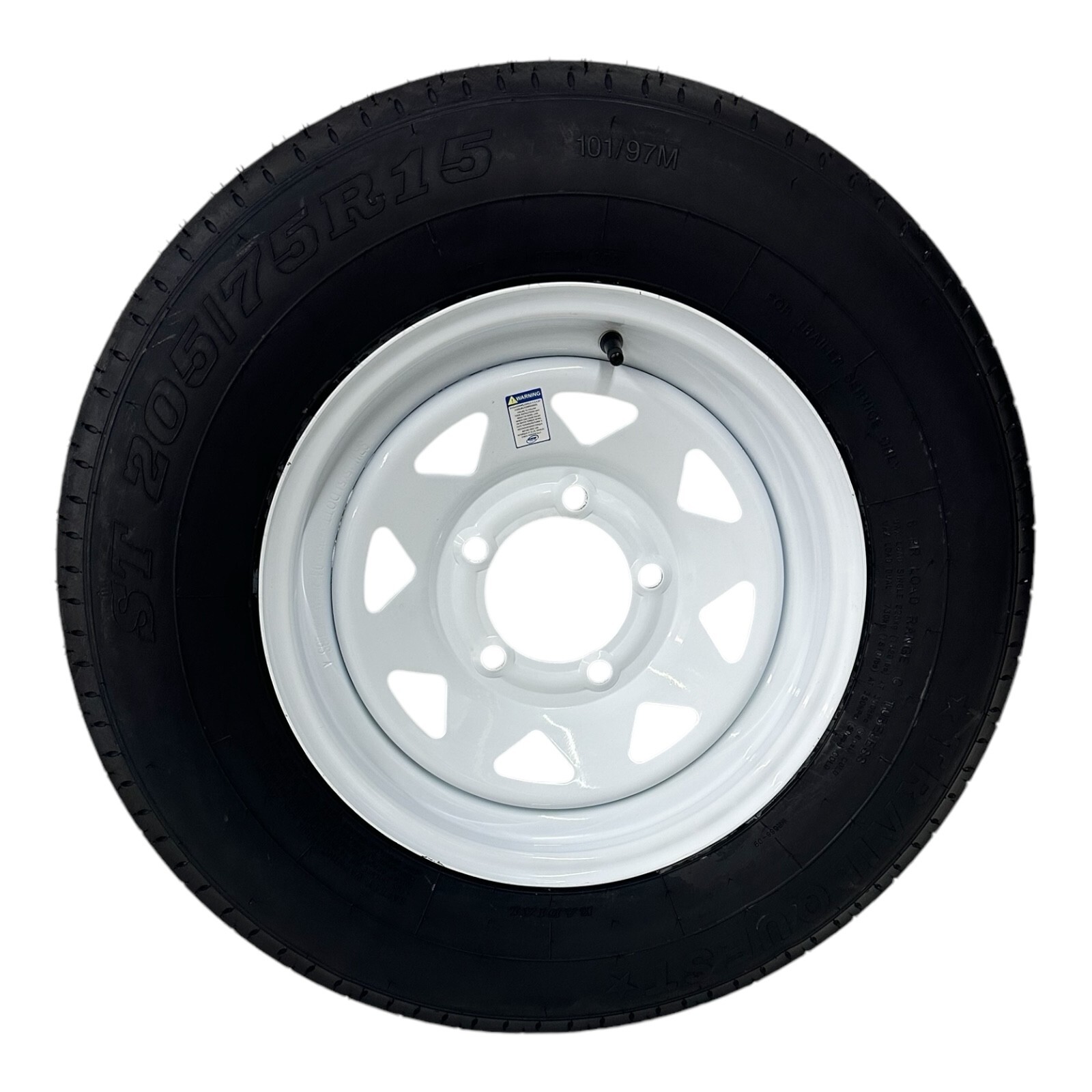 ST205/75R15 Radial Trailer Tire LRC 6 Ply on 5 Lug White Spoke Wheel 5×5.5″