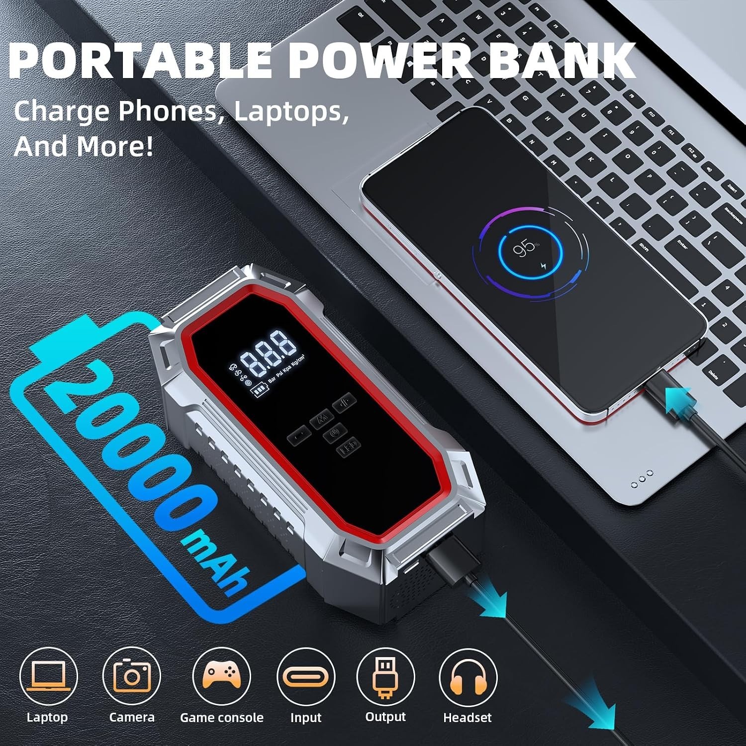 WOLFBOX Jump Starter with Air Compressor, 5000A Portable Car Battery Booster