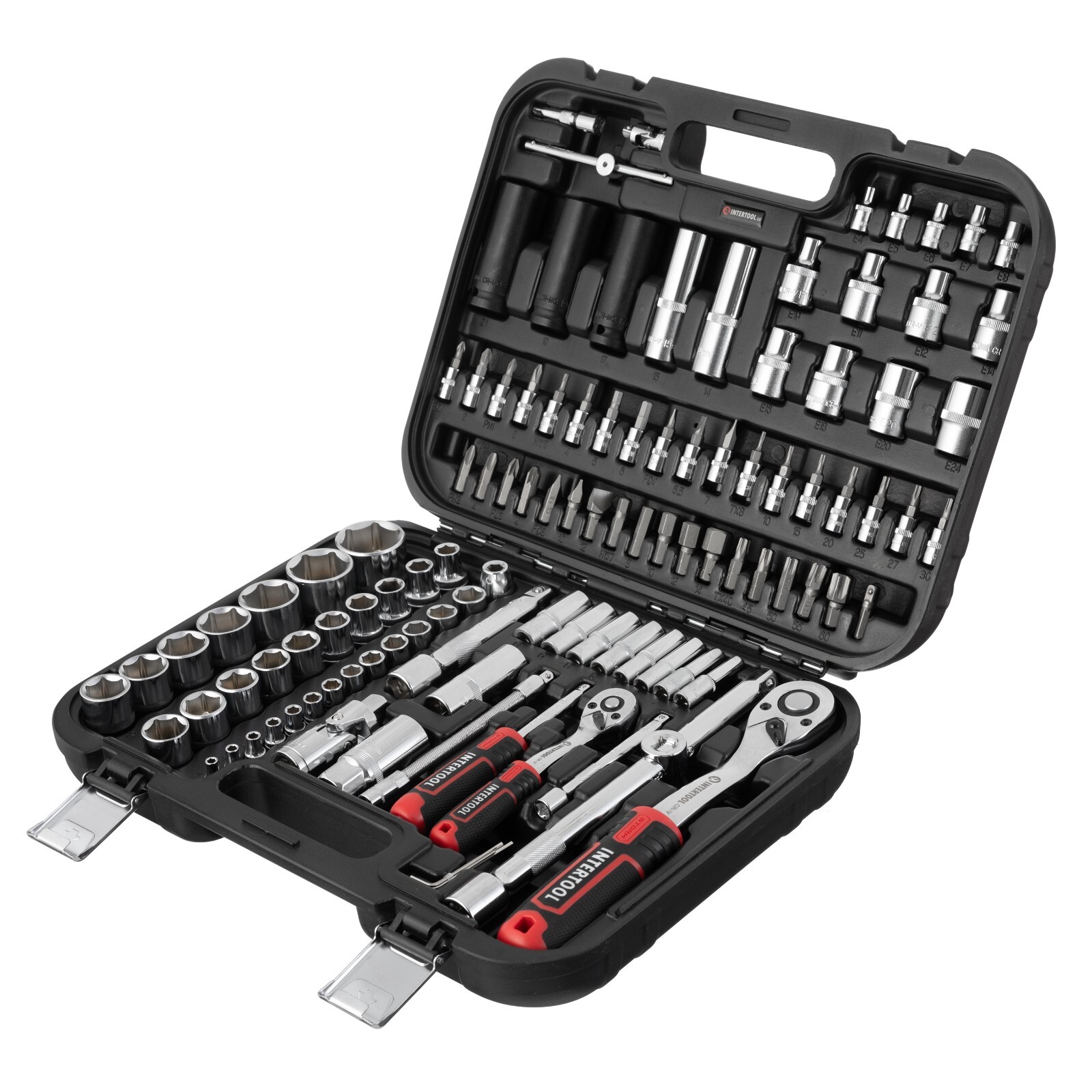 INTERTOOL 111pc 1/4″ and 1/2″ Ratchet Socket Wrench and Bit Set ET08-8111