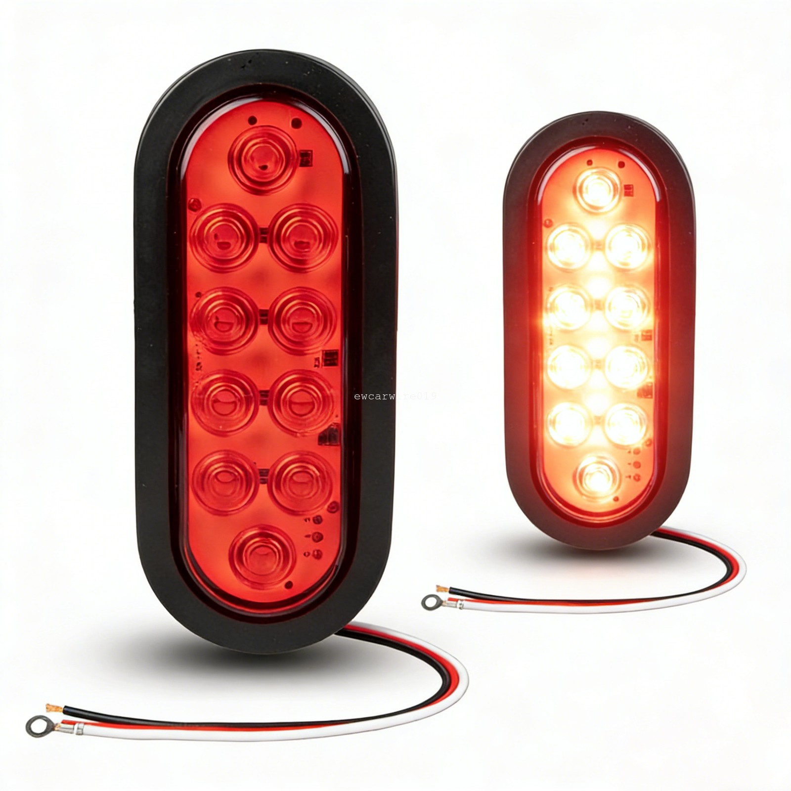 2× 6″ Oval Red LED RV Trailer Brake Turn Tail Lights IP65 Waterproof DOT SAE