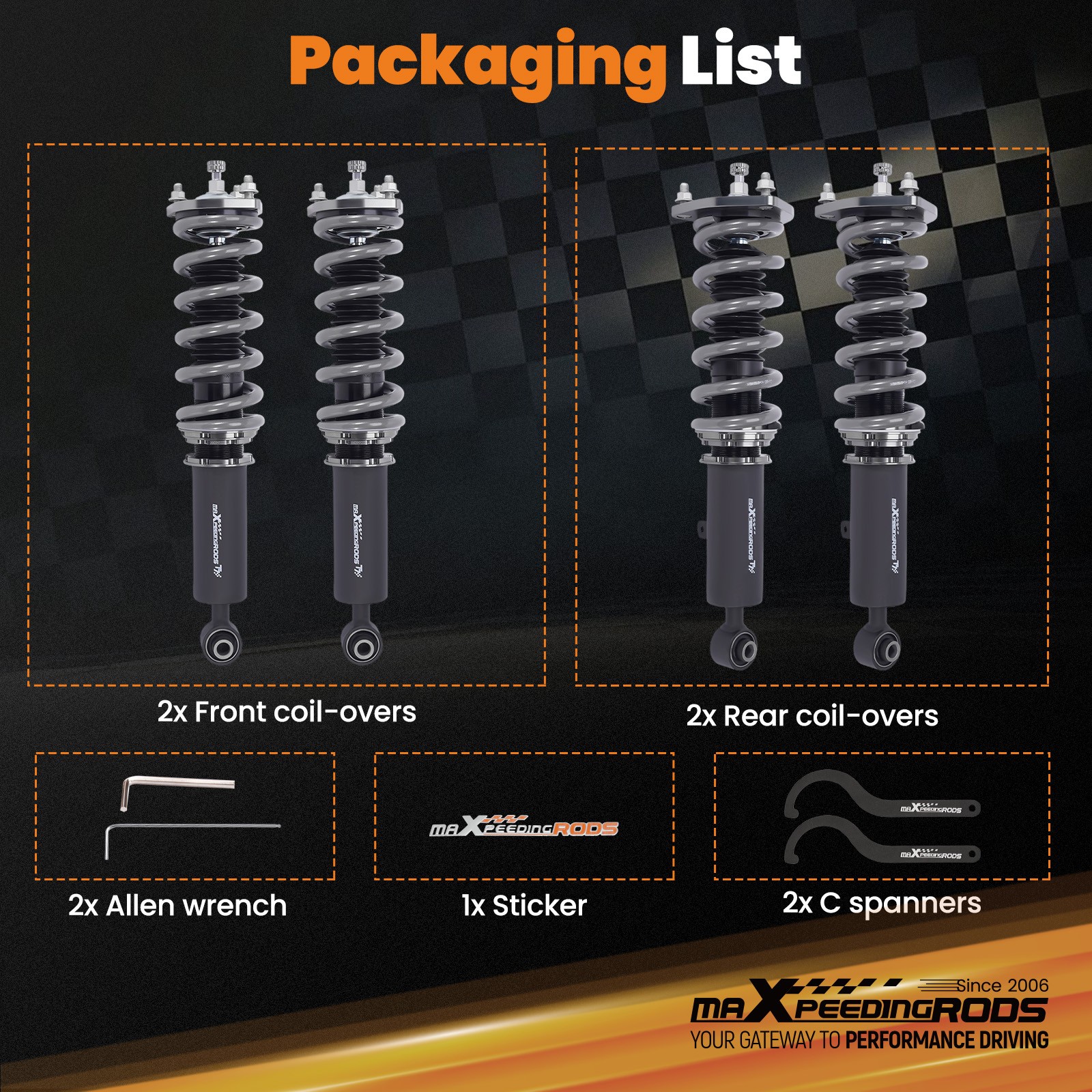 MaXpeedingrods T7 Coilovers Lowering Coils for Lexus GS300 1998-2005 GS400 GS430