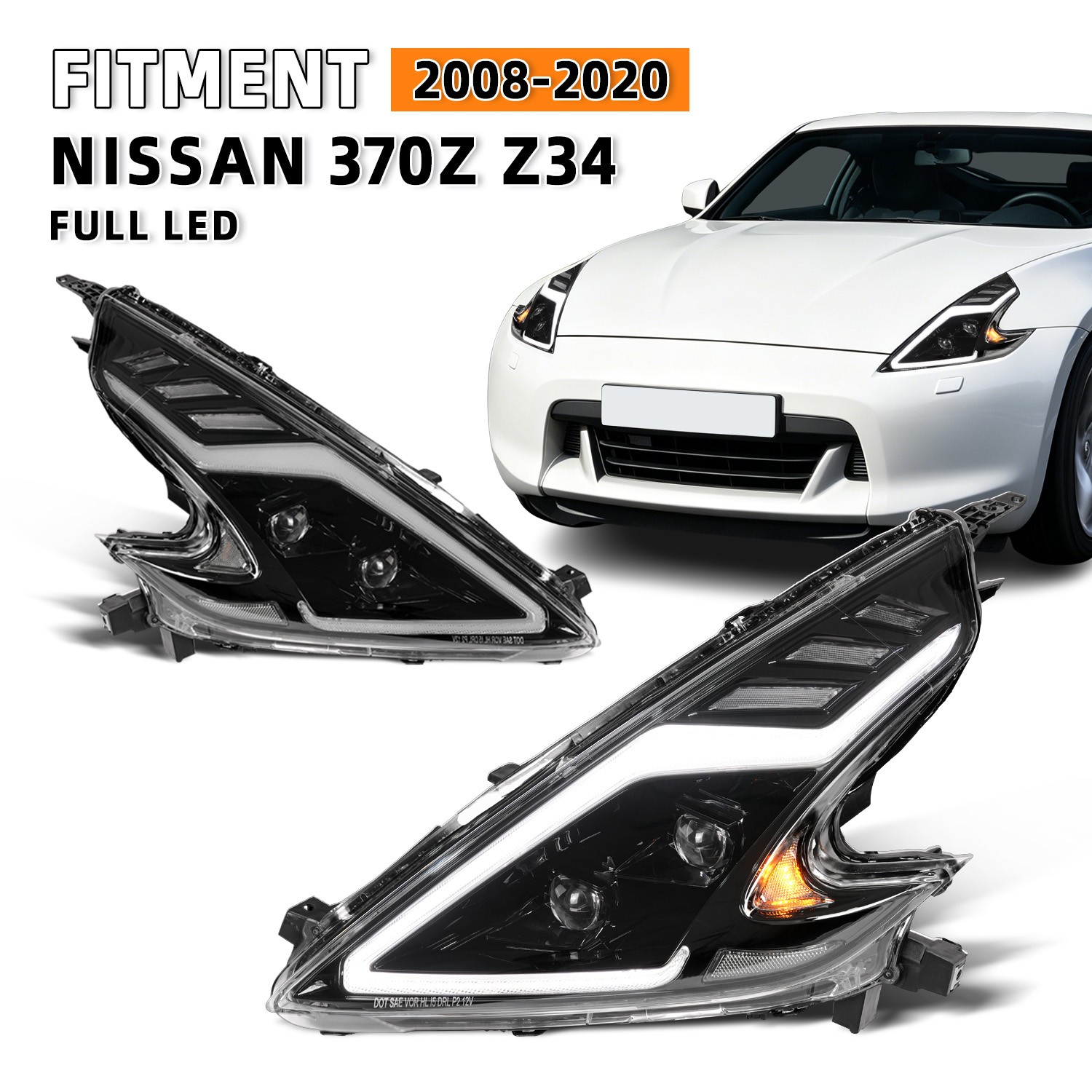 LED Projector Headlights Front Lamp RH+LH For Nissan 370Z Fairlady Z34 2009-2021