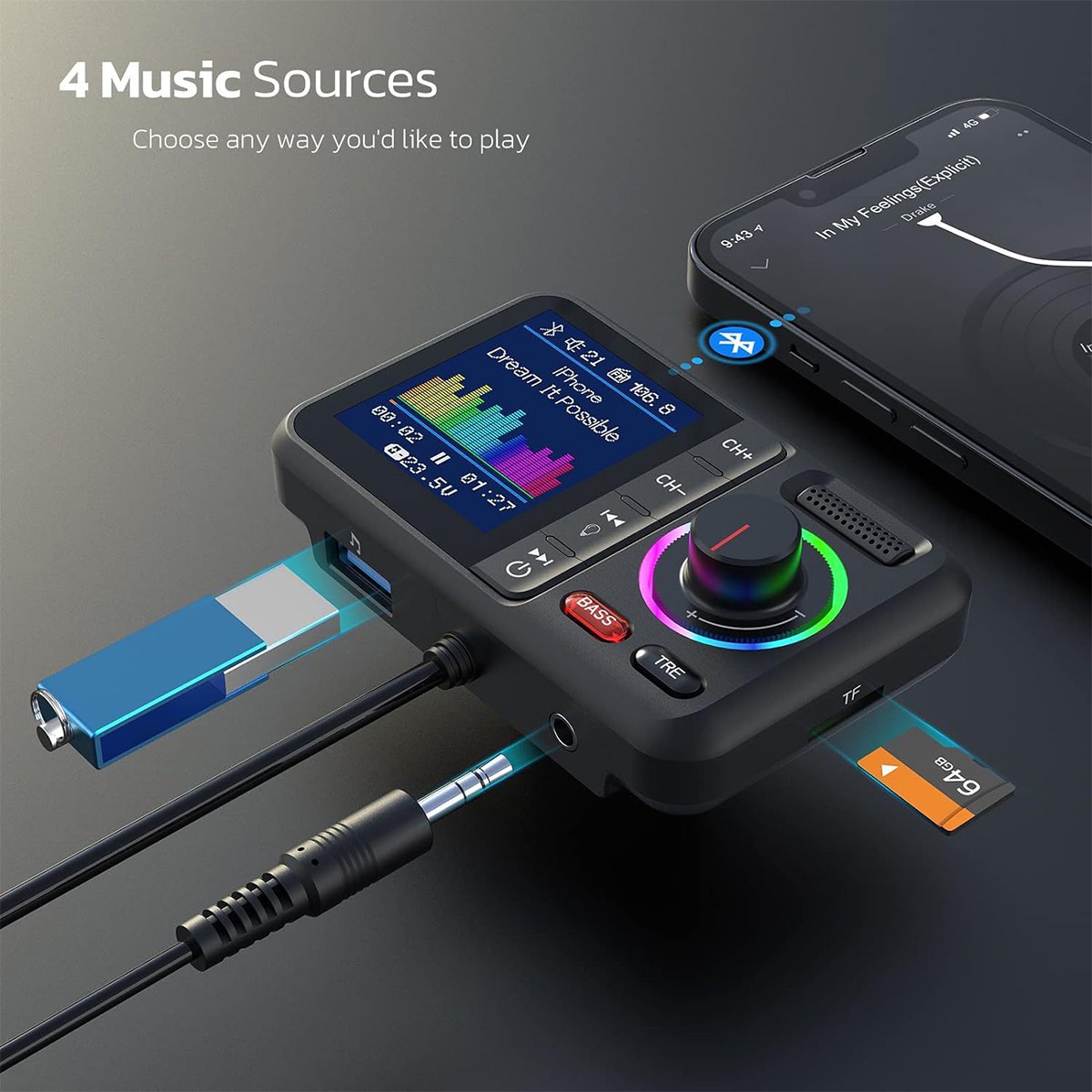 Car FM Wireless Bluetooth Transmitter MP3 Player 2USB Fast Charger Adapter USA~