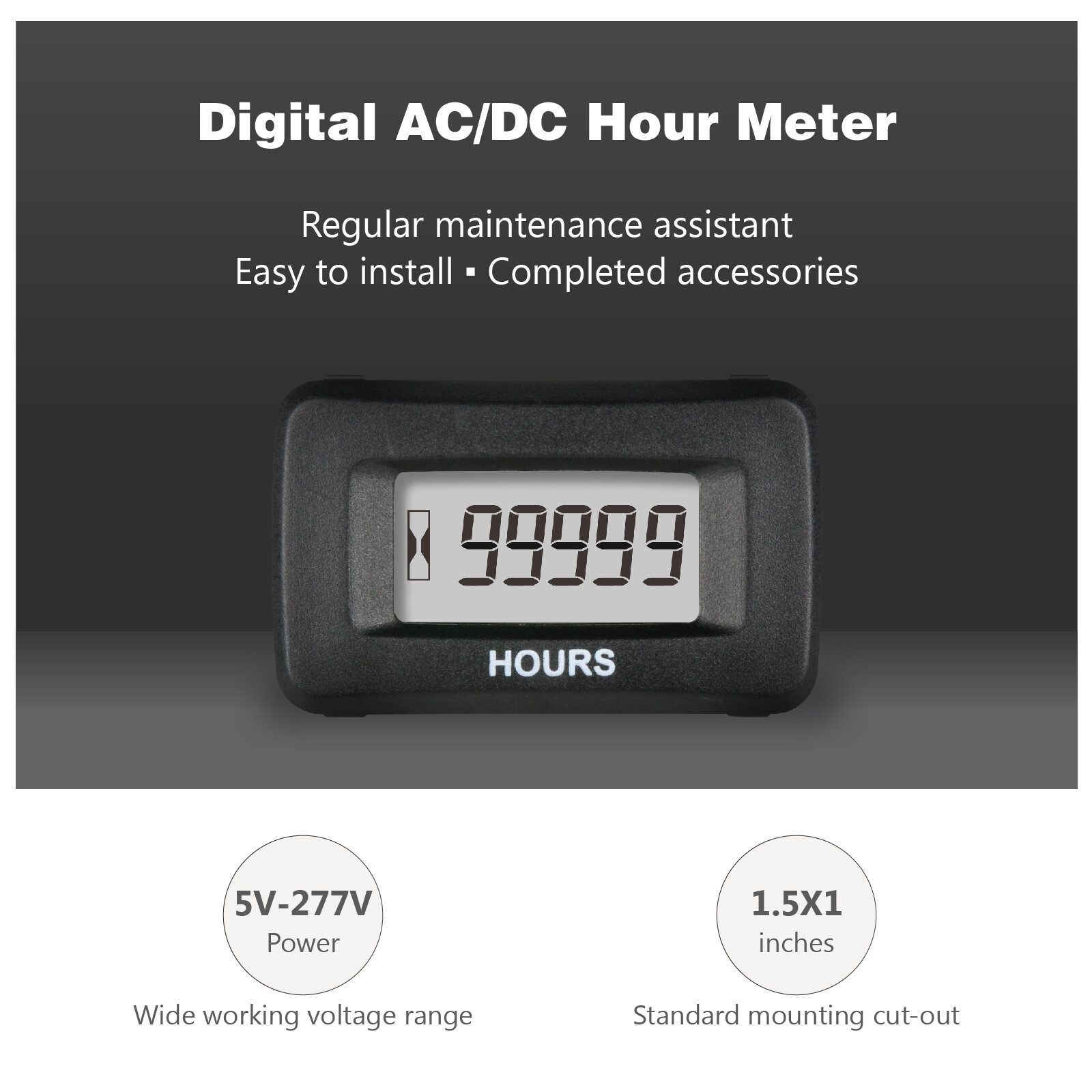 AC/DC Powered Digital Maintenance Hour Meter Motorcycle Hour Meter for Mowers