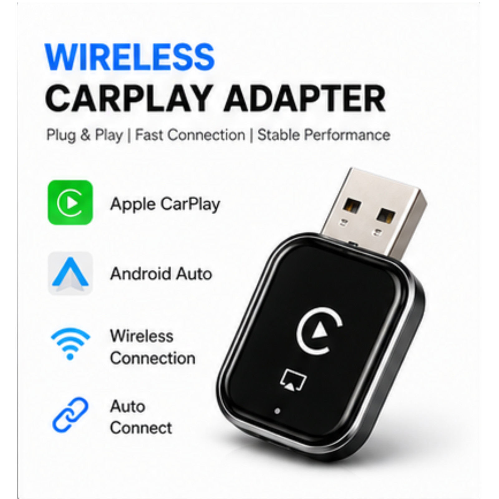Wireless USB Carplay Adapter Dongle For iPhone Apple Android Auto Plug &Play