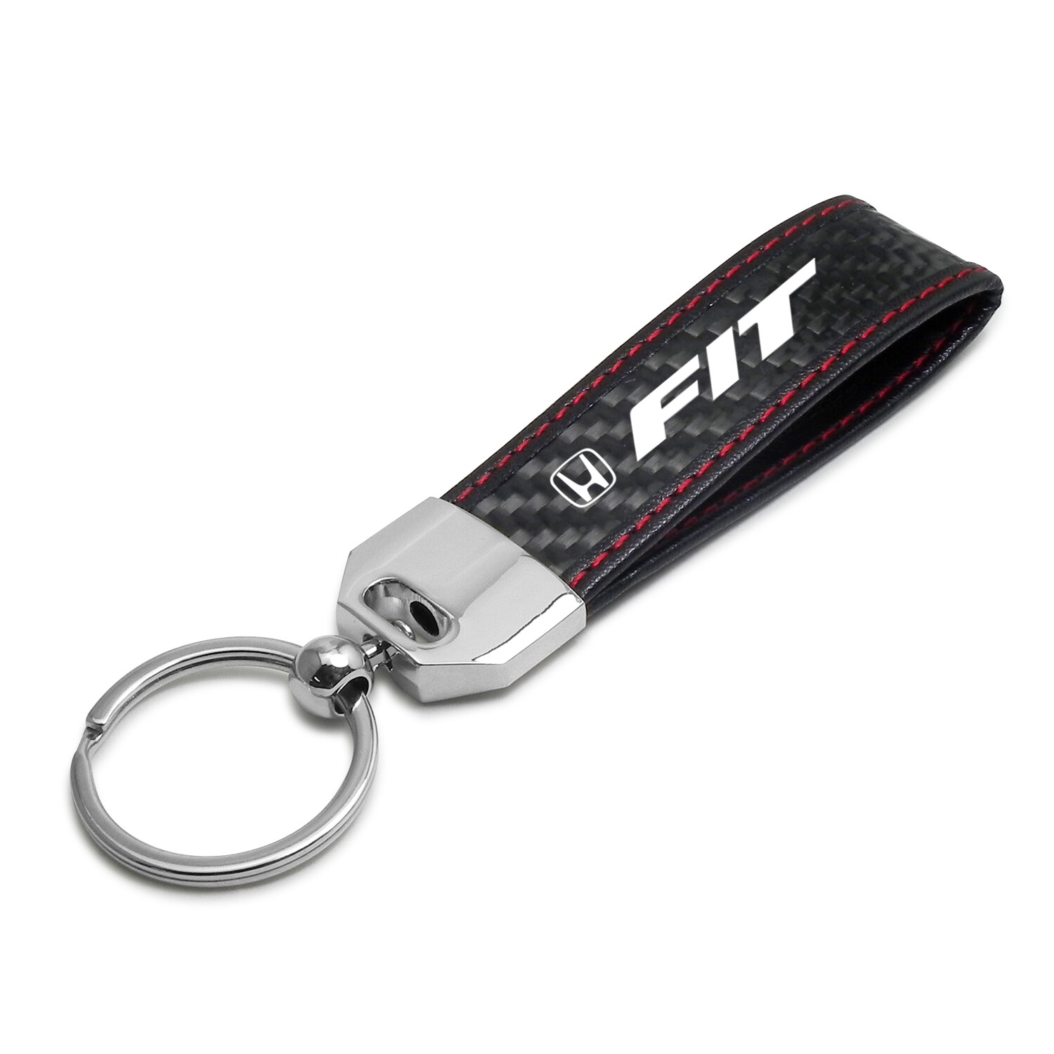 Honda Fit Real Carbon Fiber Leather Key Chain with Red Stitching