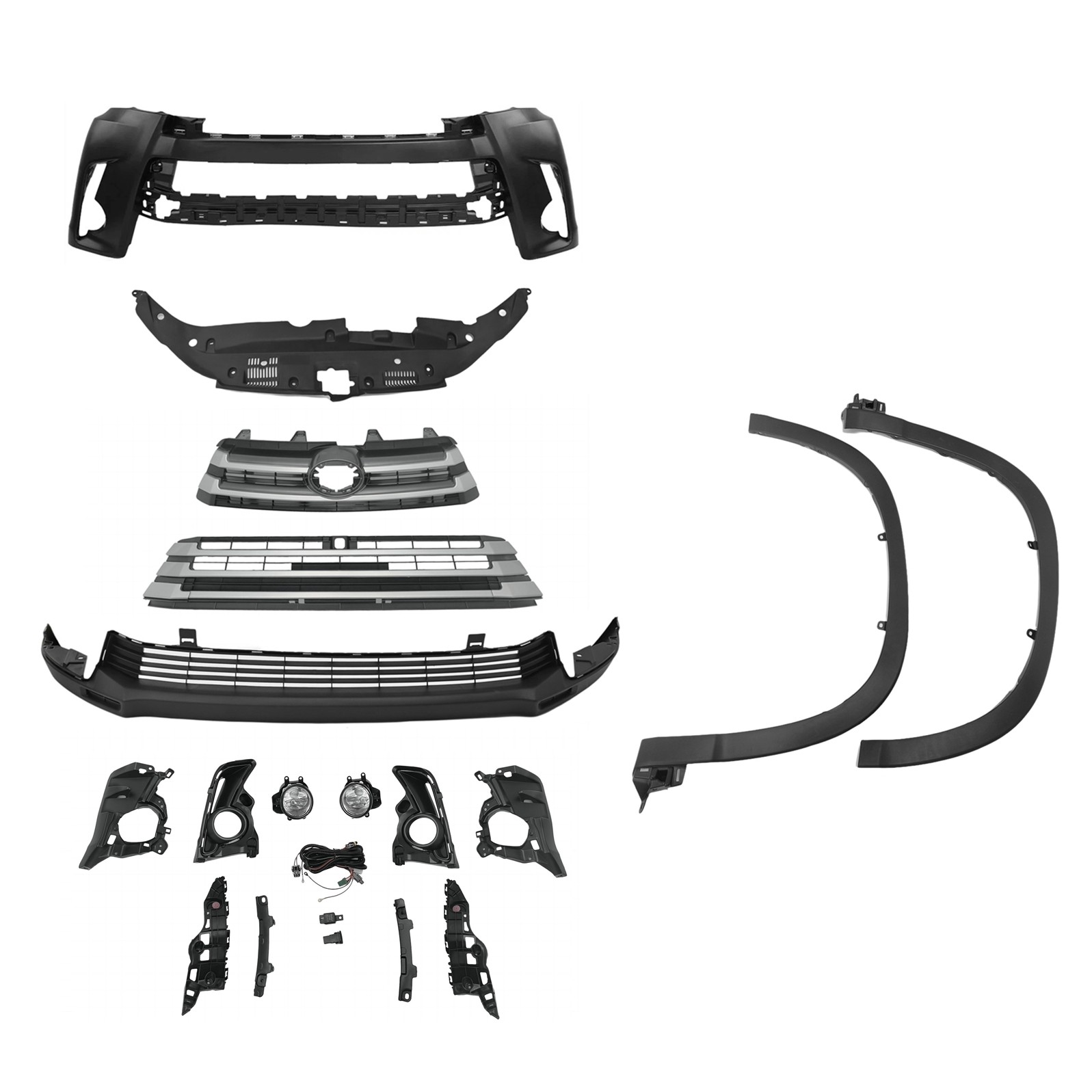 For Highlander 2017-19 Front Bumper Cover,Upper Lower Silver Grille&Fog Lamp Kit