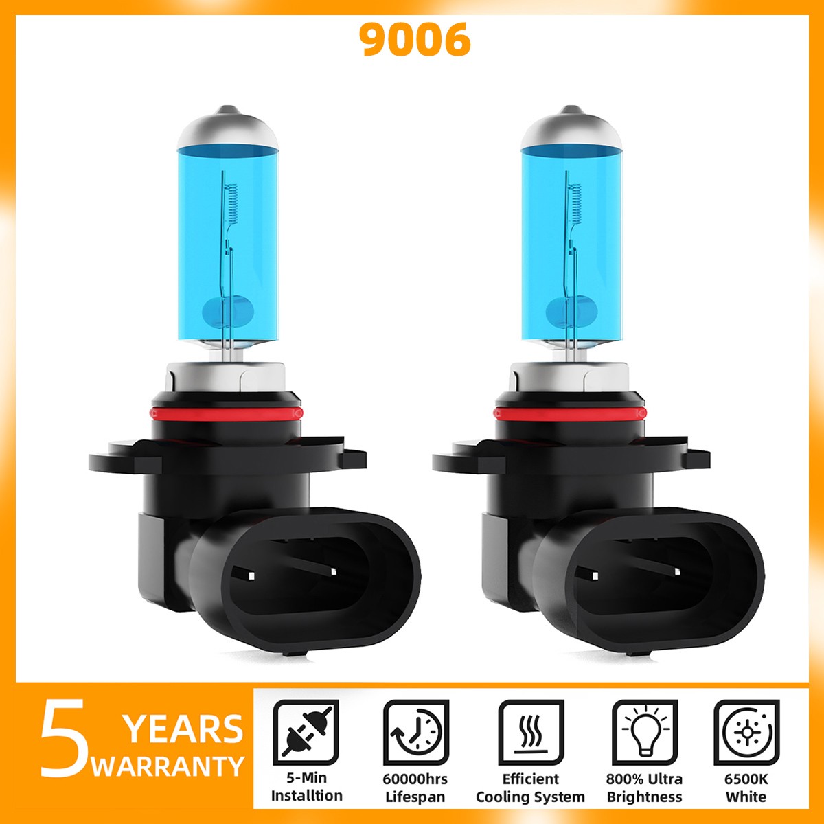 2PCS 9006/HB4 Halogen Headlight Bulbs Kit High/Low Beam 5000K Warm White