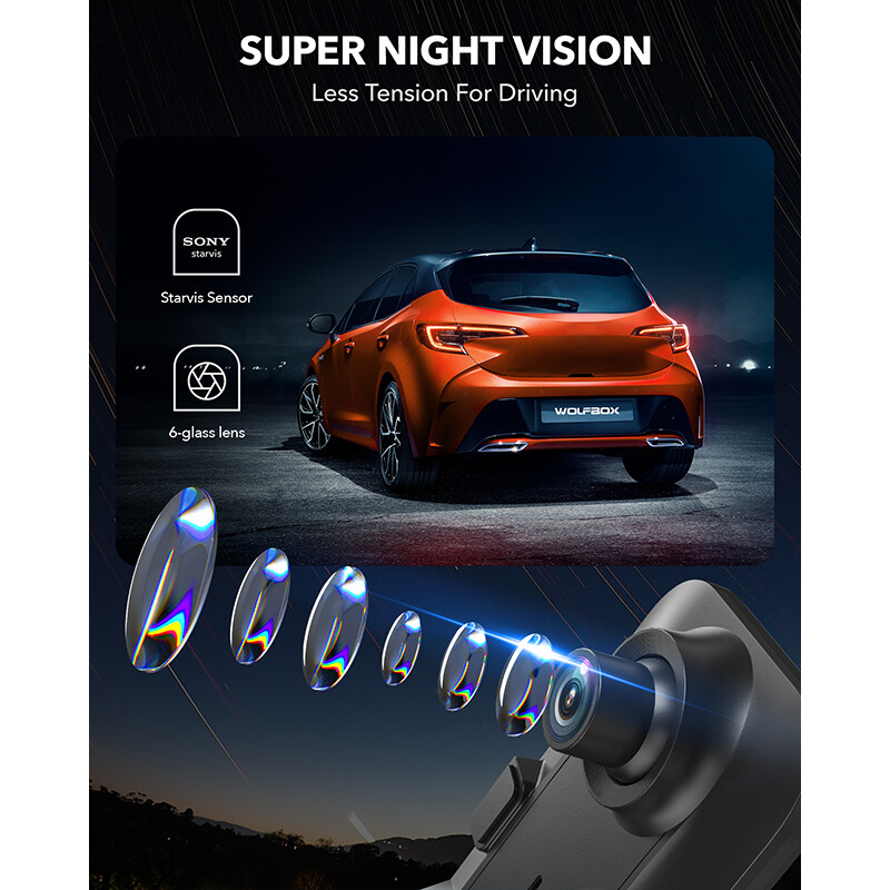 WOLFBOX 12” Mirror Dash Cam with WiFi,2.5K+1080P Rear View Mirror Camera