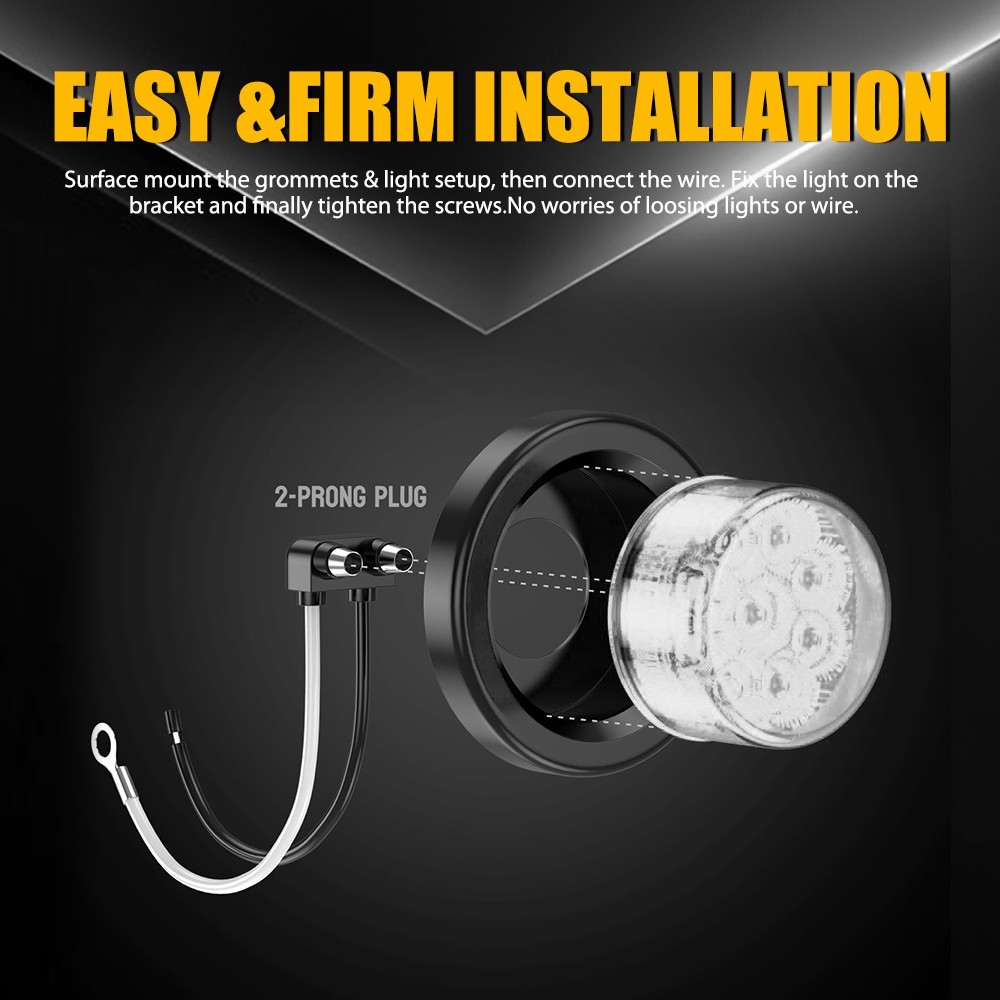 2Inch DOT White Round Trailer 9 LED Marker Lights Truck RV with Grommet 10-50X