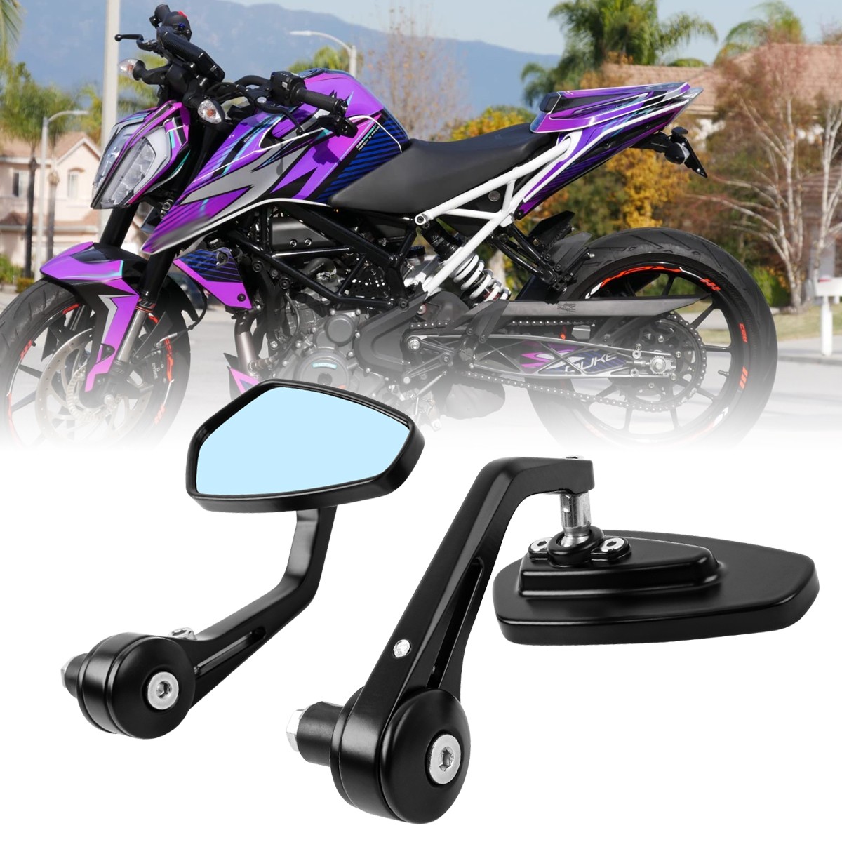 7/8″ 22mm Bar End Anti-Glare Rearview Mirrors For 125 250 390 690 790 890 1290