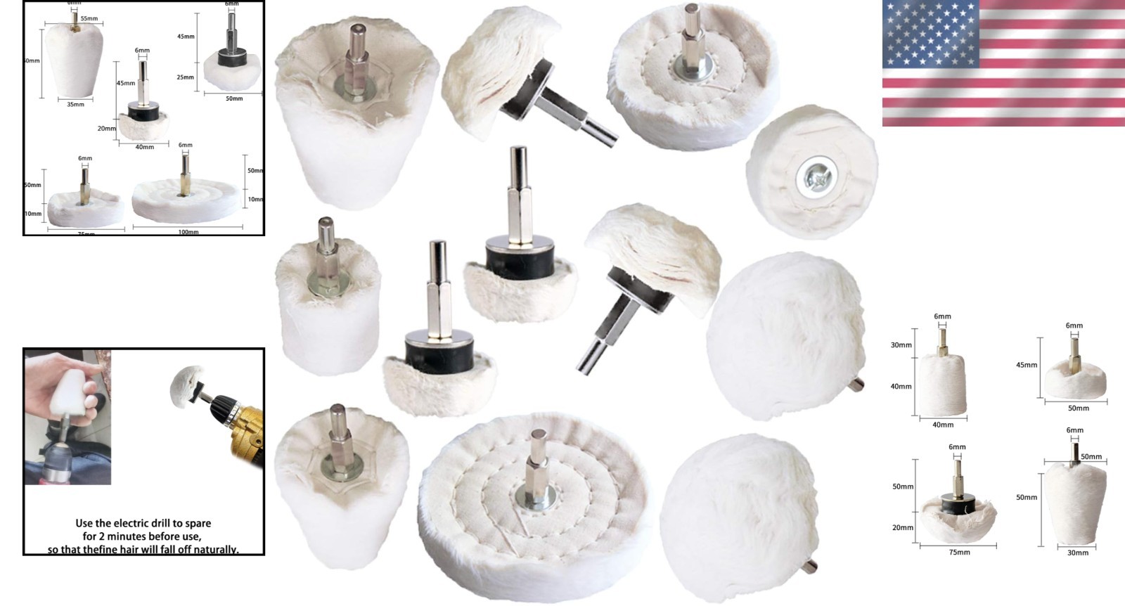 Polishing Pad Buffing Wheel Kit 12 Pack for Metal Wood Plastic Ceramic Glass