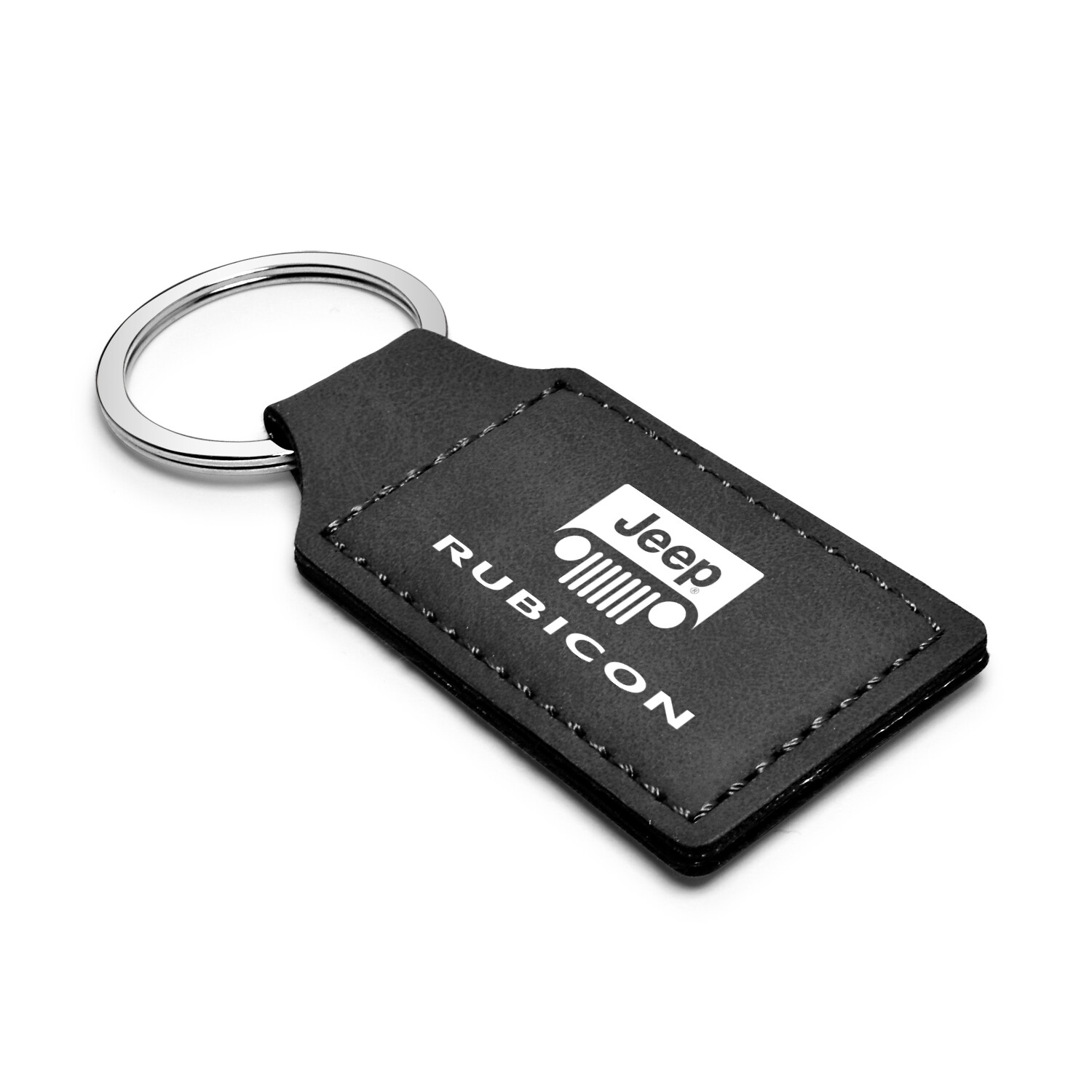 Jeep Rubicon Rectangular Black Leather Key Chain Key-Ring