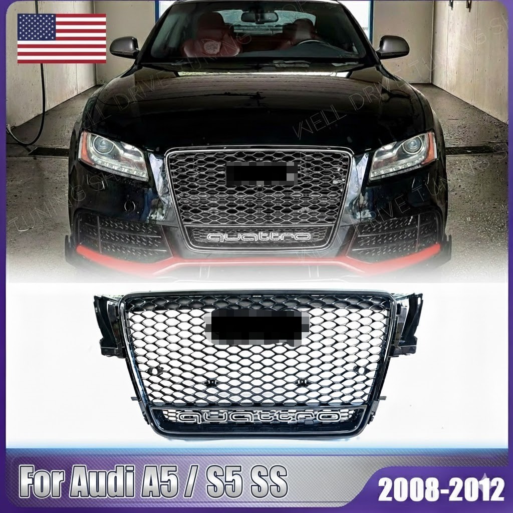 Fit For Audi A5 S5 B8 8T 2008-2012 RS5 Style Honeycomb Front Grille Gloss Black