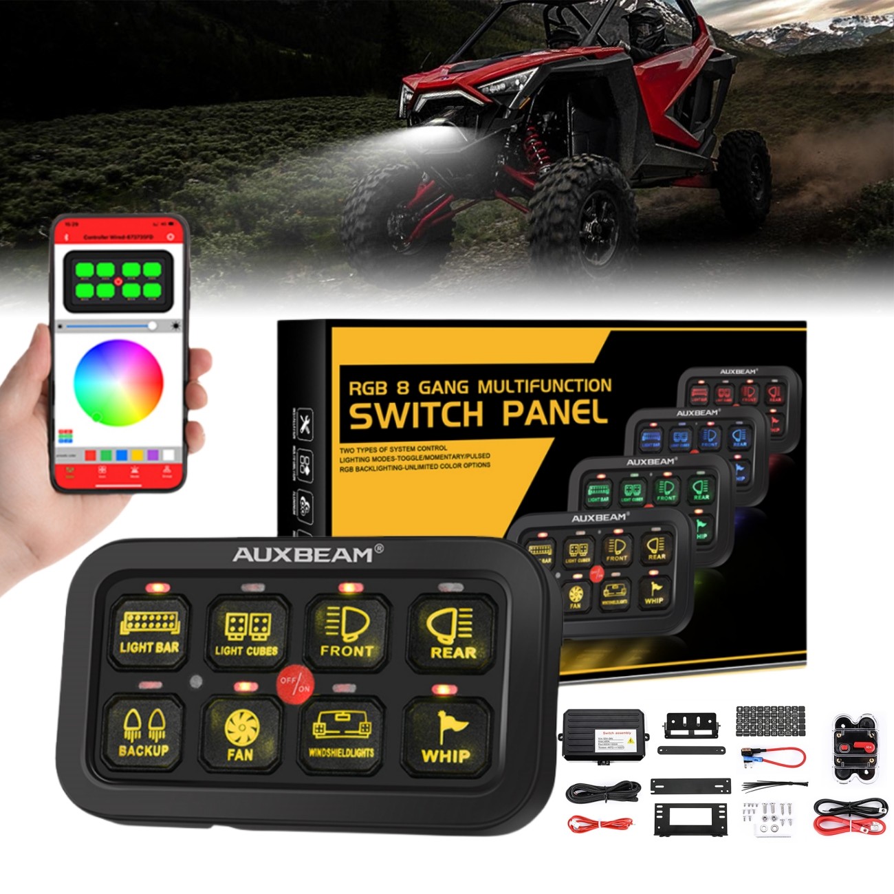 AUXBEAM AR-800 8 Gang RGB Switch Panel bluetooth APP Controller For ATV UTV UTE