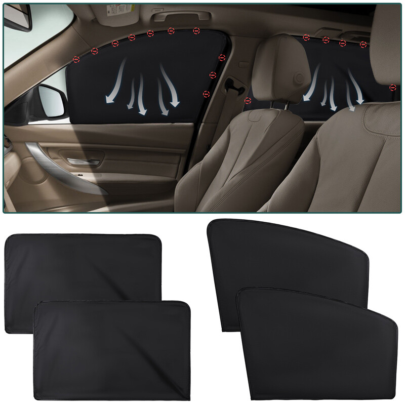 4Pcs Magnetic Car Side Window Sun Shade – 100% UV Protection Privacy Curtain BLK