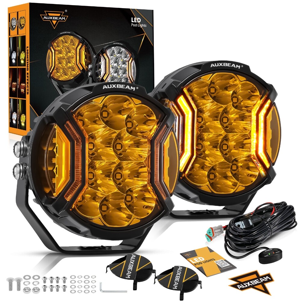 Auxbeam 5″ Amber LED Side Shooter Spotlight&DRL Driving Offroad Light+Cover 172W