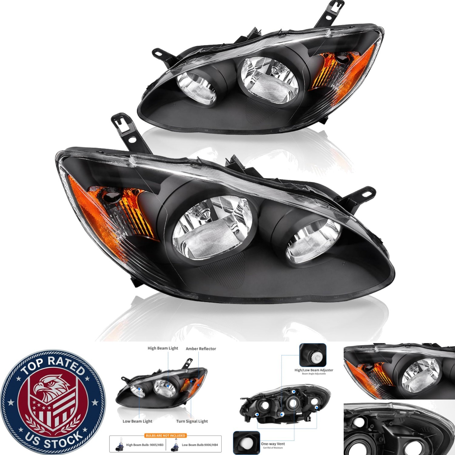 2-Pack Headlight Assembly for 2003-2008 Corolla | Enhanced Illumination & Safety