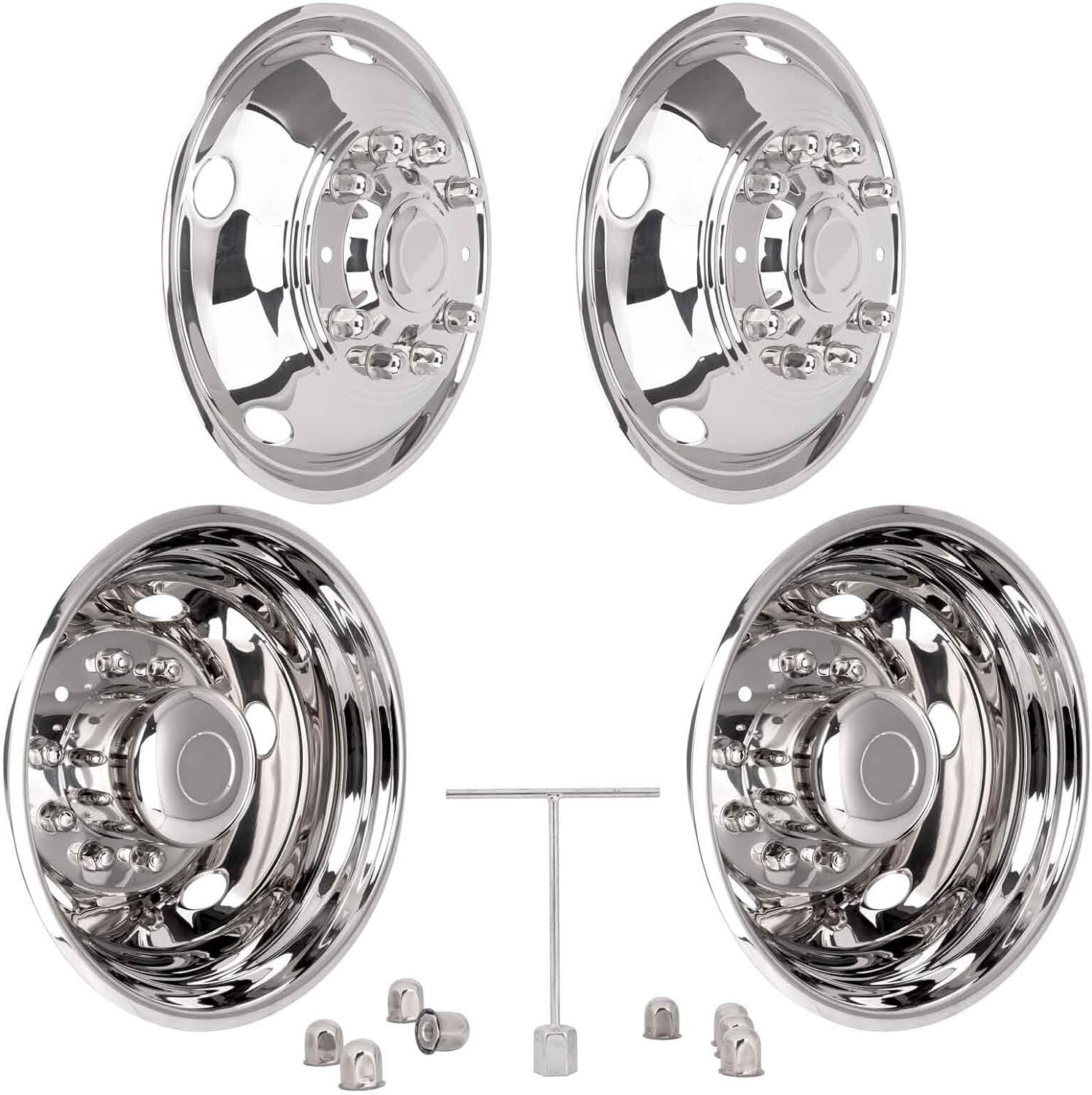 2005-2021 Ford F450/F550 19.5″ 10 Lug Dually Wheel Simulators Stainless Steel