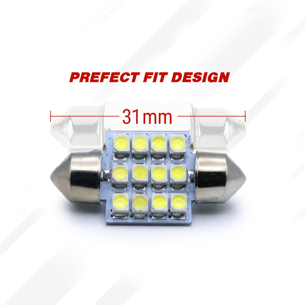 10x 6000K White 31mm Festoon 12-LED Light Bulbs for Interior Dome