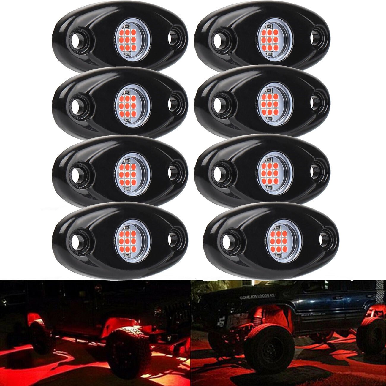 8PCS Underglow RED LED Rock Lights Neon 8Pods LED Light Off Road UTE ATV Boat