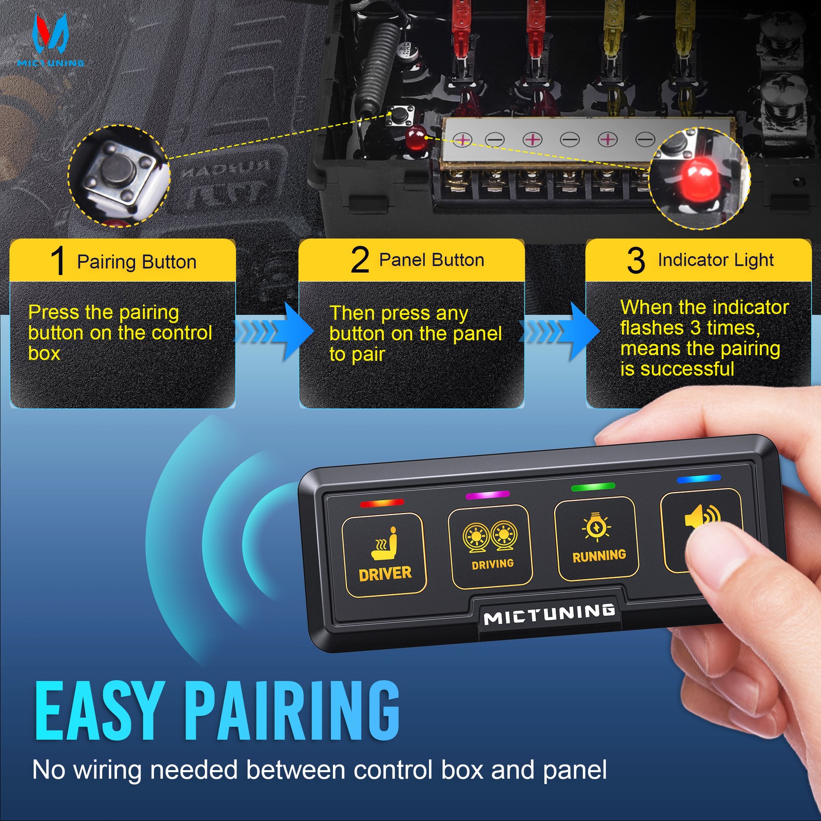 4 Gang Wireless Switch Panel for Marine 12V LED Light Bar Circuit Relay System