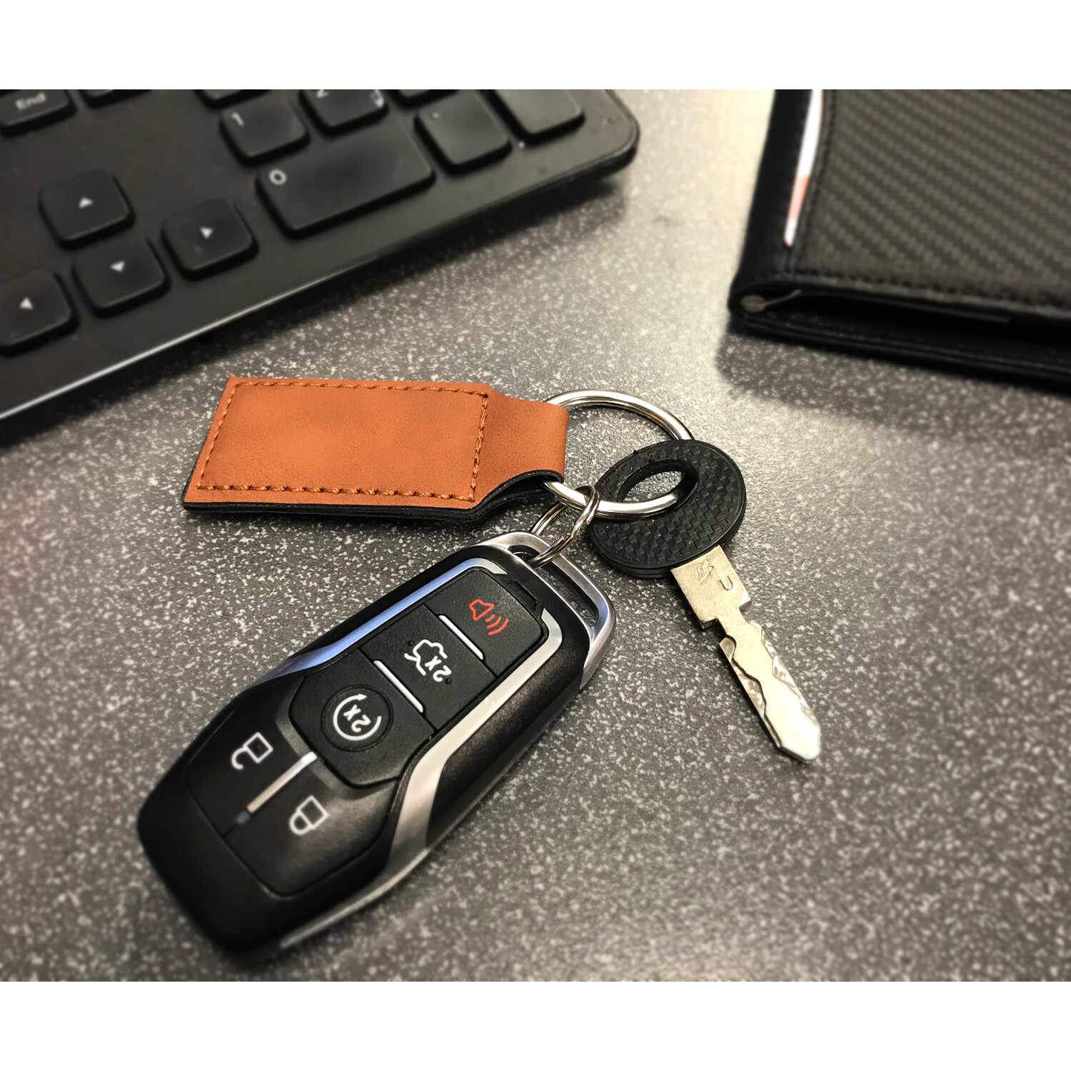 Jeep Wrangler Rectangular Brown Leather Key Chain Key-Ring